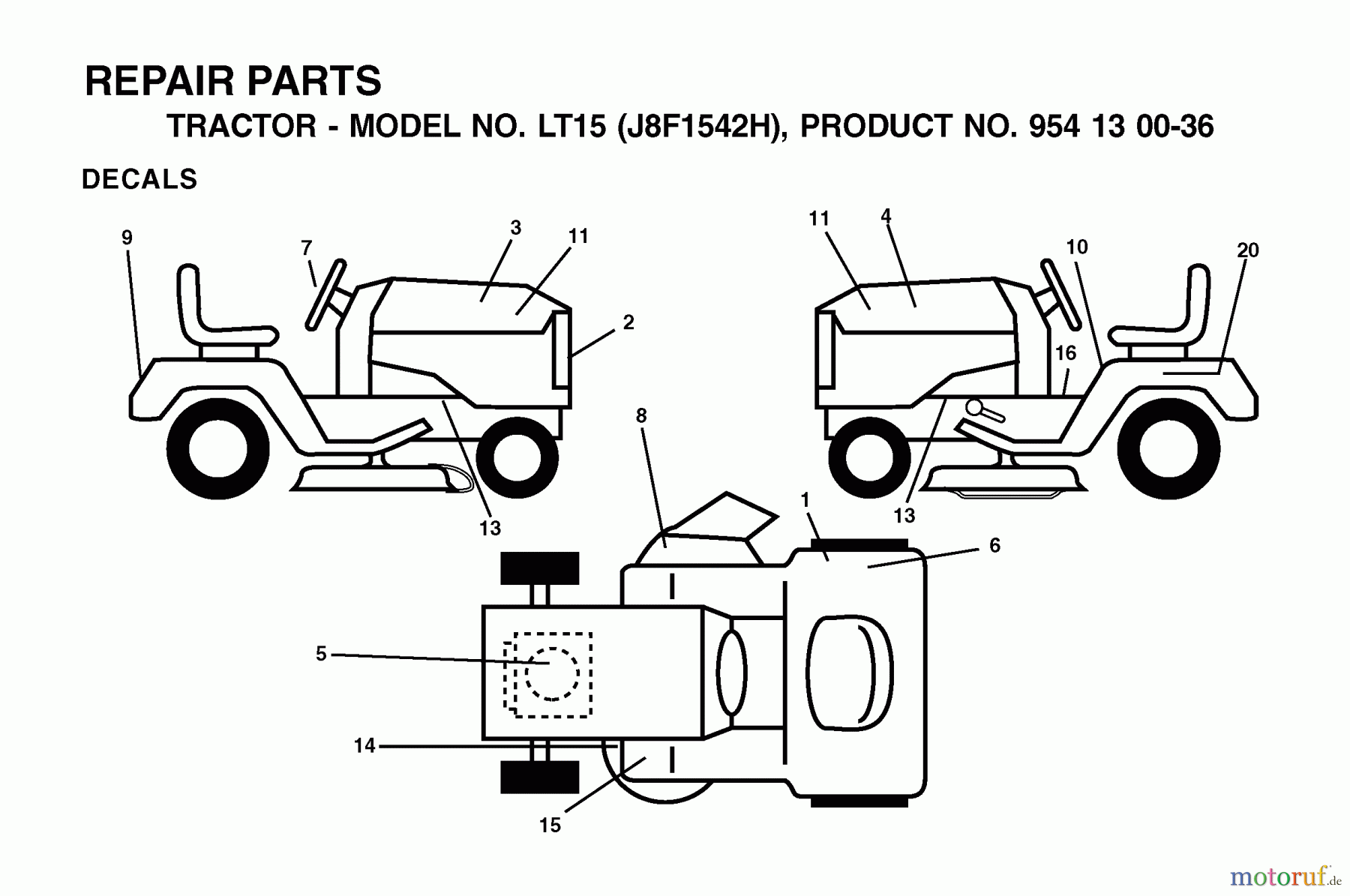 Jonsered Rasen und Garten Traktoren LT15 (J8F1542H, 954130036) - Jonsered Lawn & Garden Tractor (2001-01) DECALS