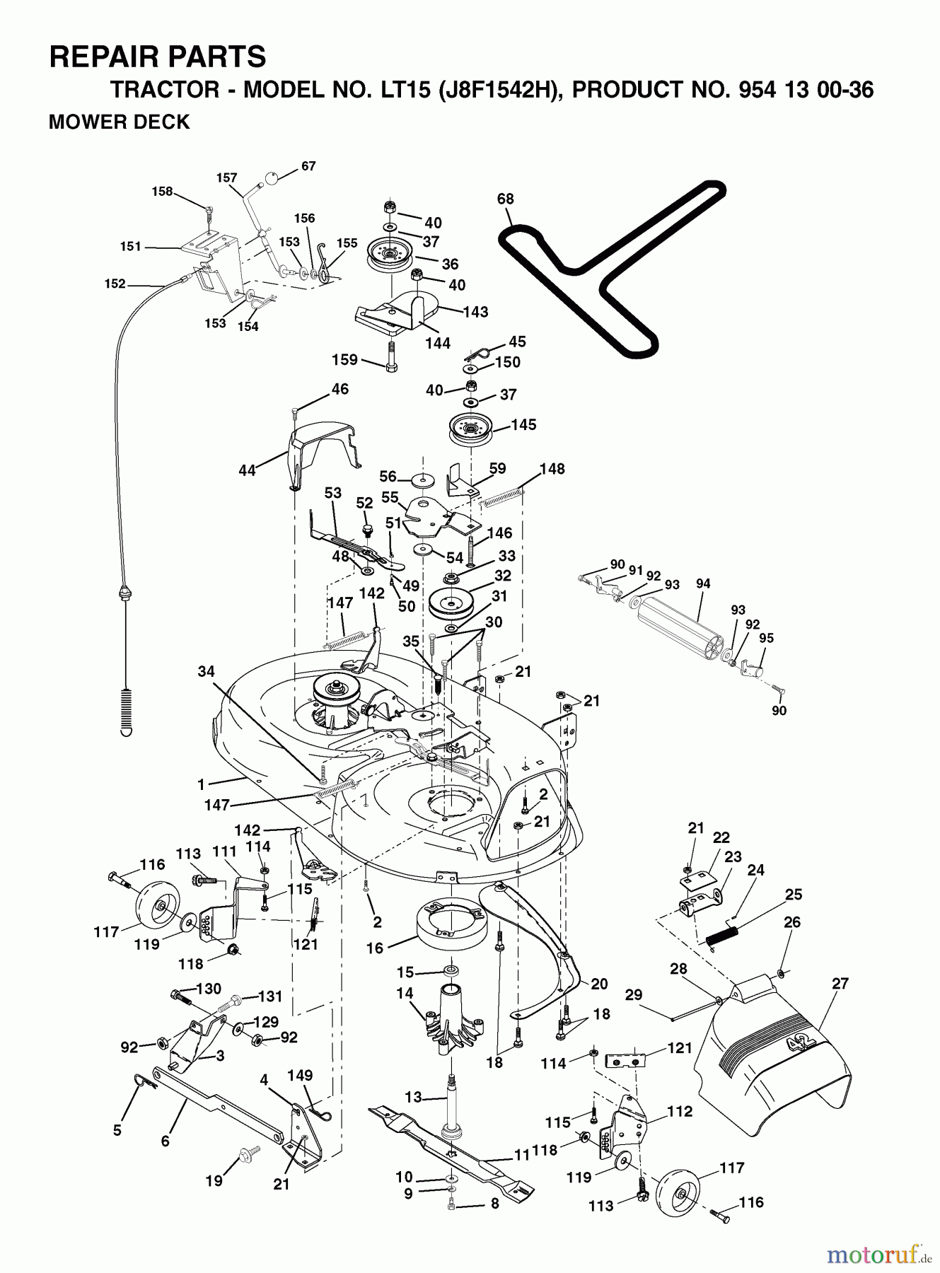 Jonsered Rasen und Garten Traktoren LT15 (J8F1542H, 954130036) - Jonsered Lawn & Garden Tractor (2001-01) MOWER DECK / CUTTING DECK