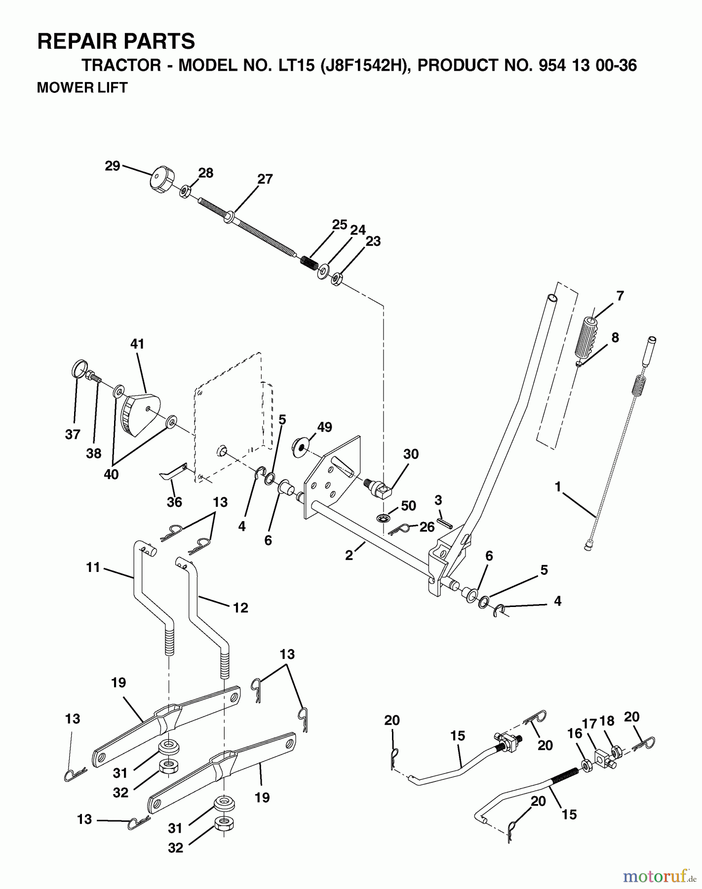 Jonsered Rasen und Garten Traktoren LT15 (J8F1542H, 954130036) - Jonsered Lawn & Garden Tractor (2001-01) MOWER LIFT / DECK LIFT
