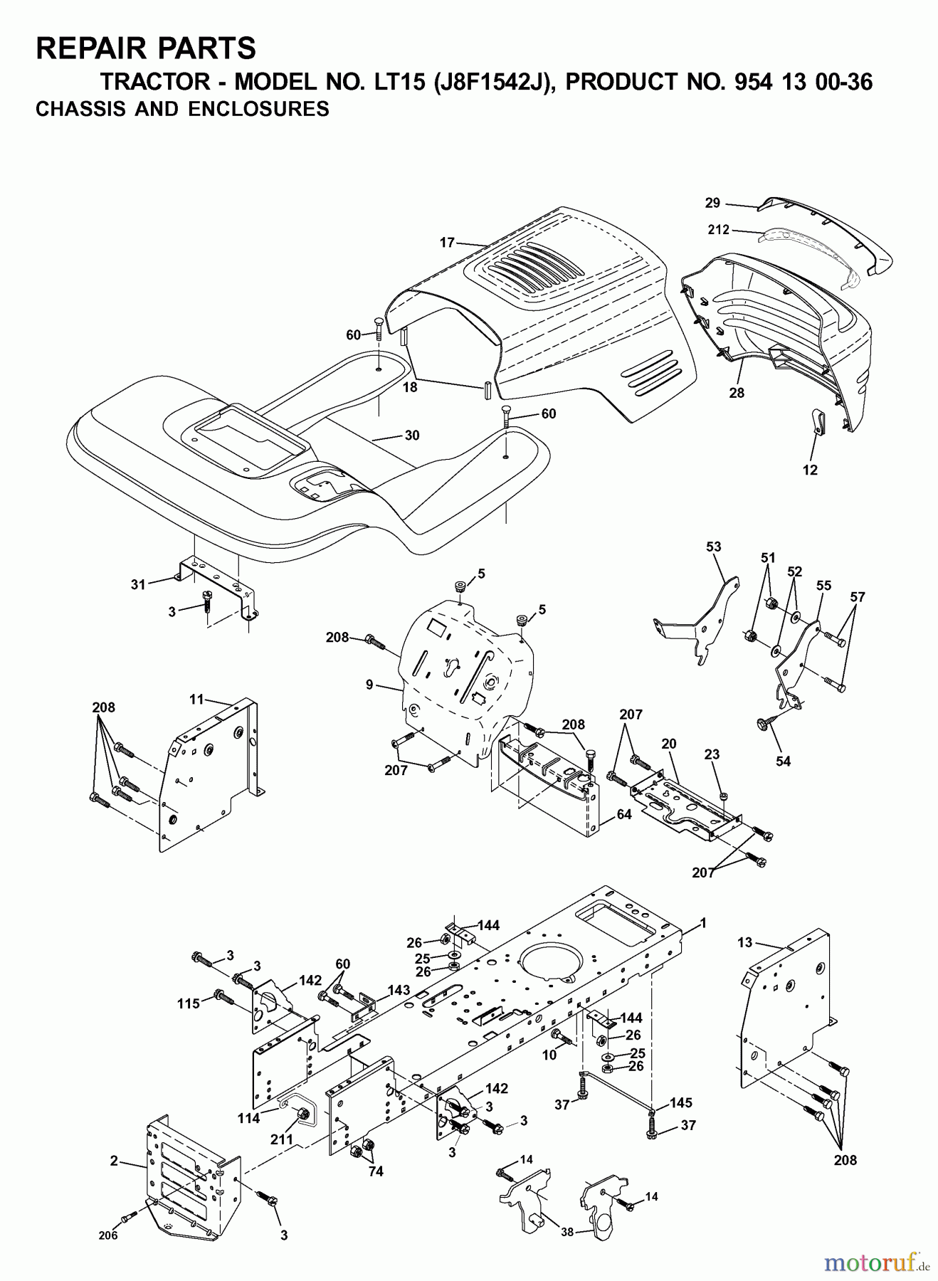  Jonsered Rasen  und Garten Traktoren LT15 (J8F1542J, 954130036) - Jonsered Lawn & Garden Tractor (2001-01) CHASSIS ENCLOSURES