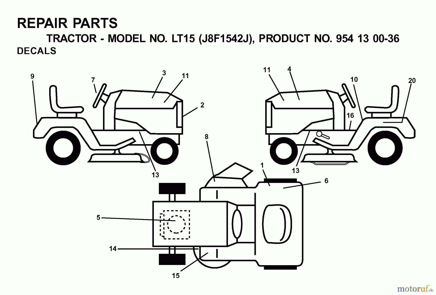 Jonsered Rasen und Garten Traktoren LT15 (J8F1542J, 954130036) - Jonsered Lawn & Garden Tractor (2001-01) DECALS