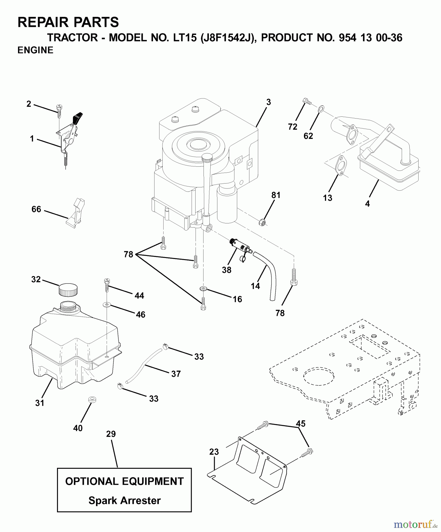 Jonsered Rasen und Garten Traktoren LT15 (J8F1542J, 954130036) - Jonsered Lawn & Garden Tractor (2001-01) ENGINE CUTTING EQUIPMENT