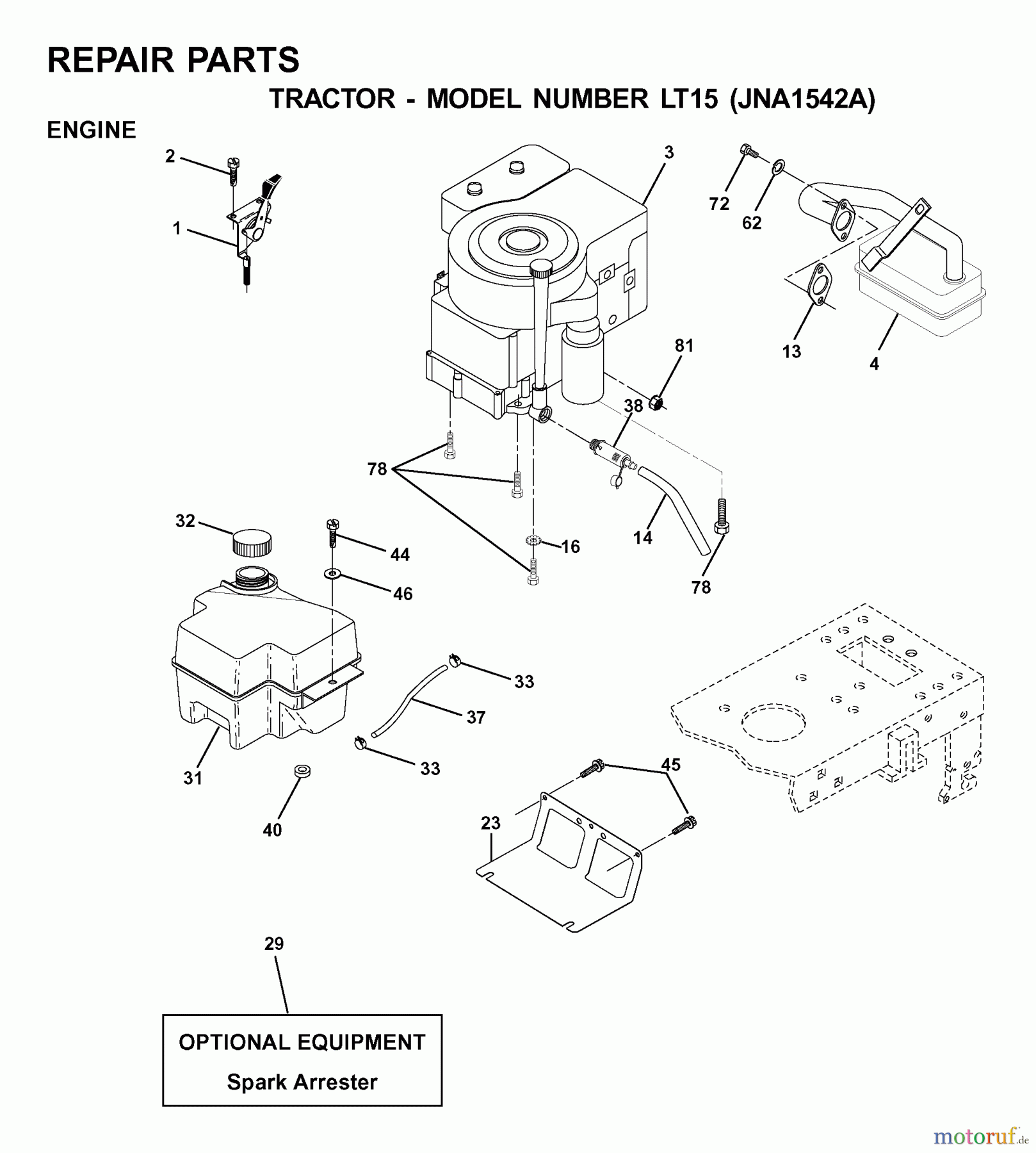 Jonsered Rasen und Garten Traktoren LT15 (JNA1542A) - Jonsered Lawn & Garden Tractor (2001-05) ENGINE CUTTING EQUIPMENT
