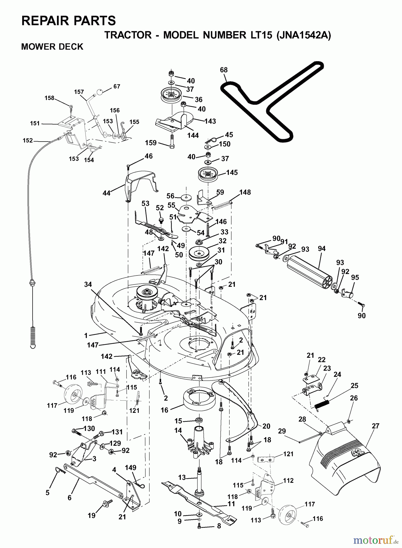 Jonsered Rasen und Garten Traktoren LT15 (JNA1542A) - Jonsered Lawn & Garden Tractor (2001-05) MOWER DECK / CUTTING DECK