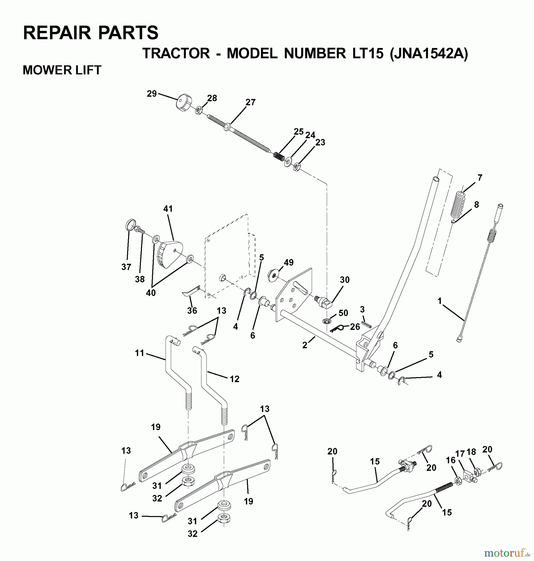 Jonsered Rasen und Garten Traktoren LT15 (JNA1542A) - Jonsered Lawn & Garden Tractor (2001-05) MOWER LIFT / DECK LIFT