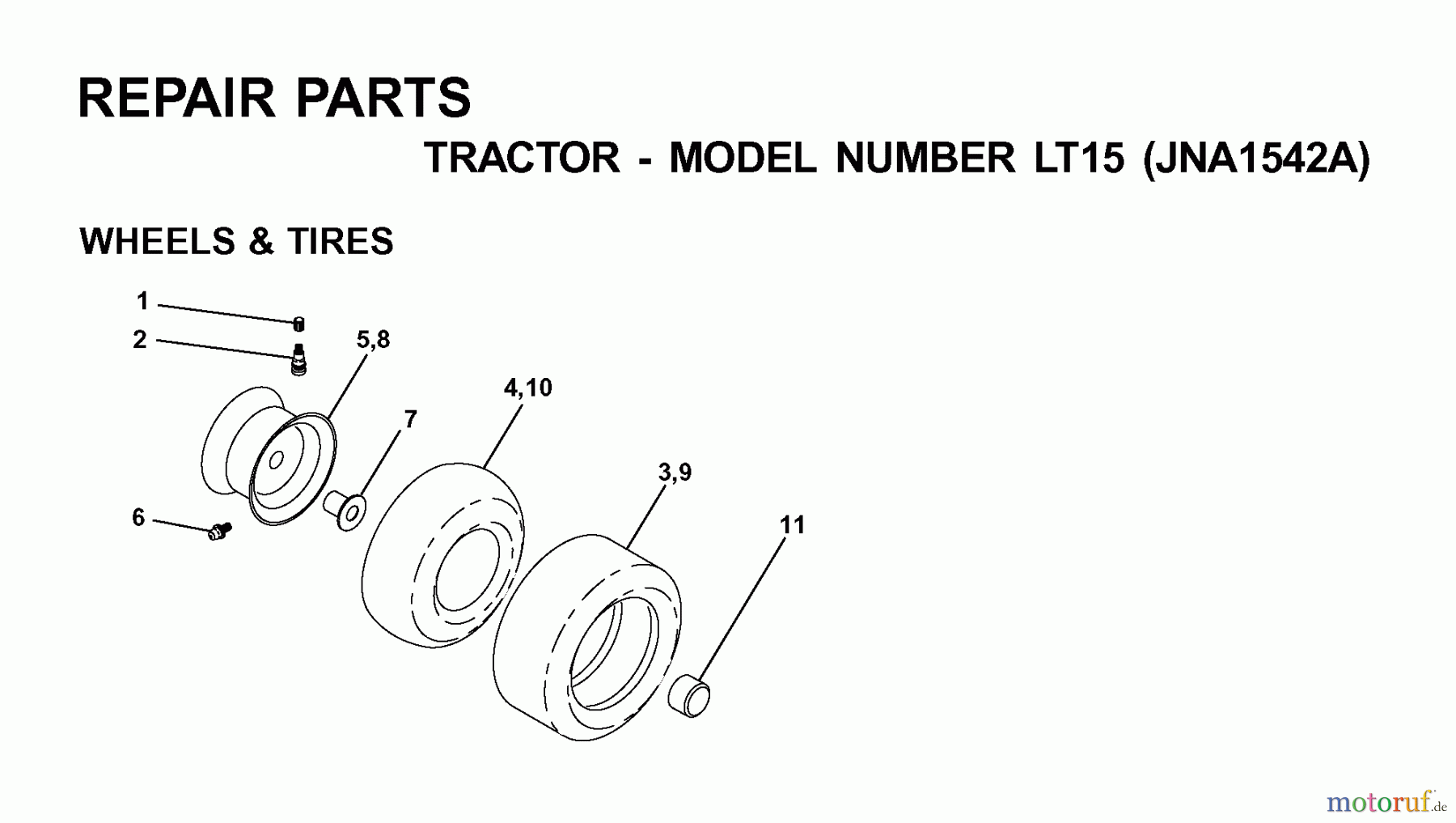 Jonsered Rasen und Garten Traktoren LT15 (JNA1542A) - Jonsered Lawn & Garden Tractor (2001-05) WHEELS TIRES