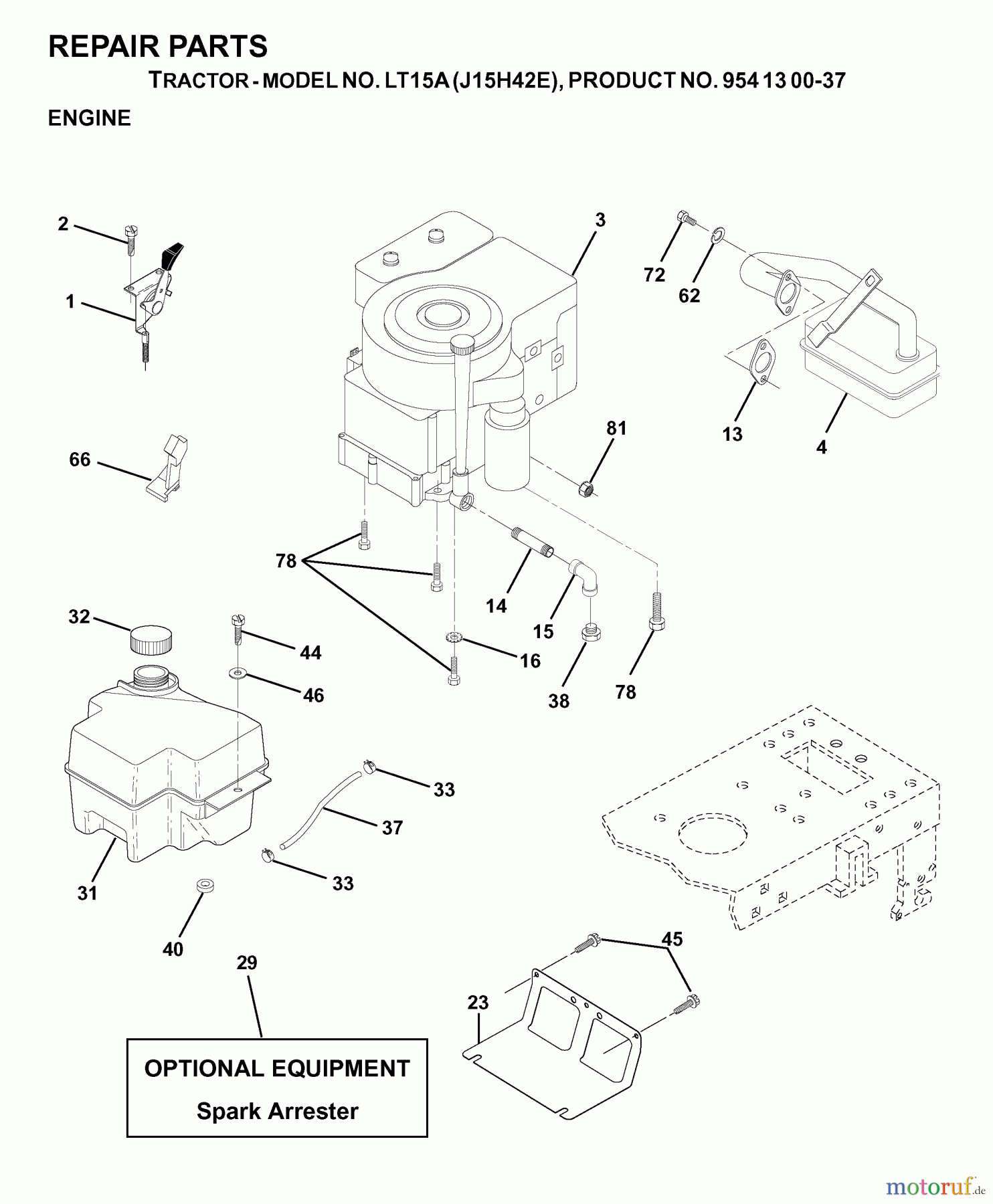 Jonsered Rasen und Garten Traktoren LT15A (J15H42E, 954130037) - Jonsered Lawn & Garden Tractor (2000-02) ENGINE CUTTING EQUIPMENT