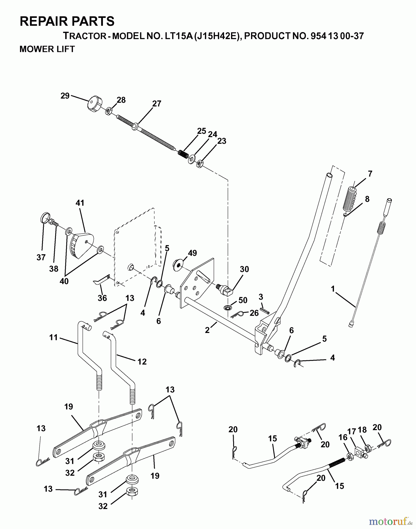  Jonsered Rasen  und Garten Traktoren LT15A (J15H42E, 954130037) - Jonsered Lawn & Garden Tractor (2000-02) MOWER LIFT / DECK LIFT