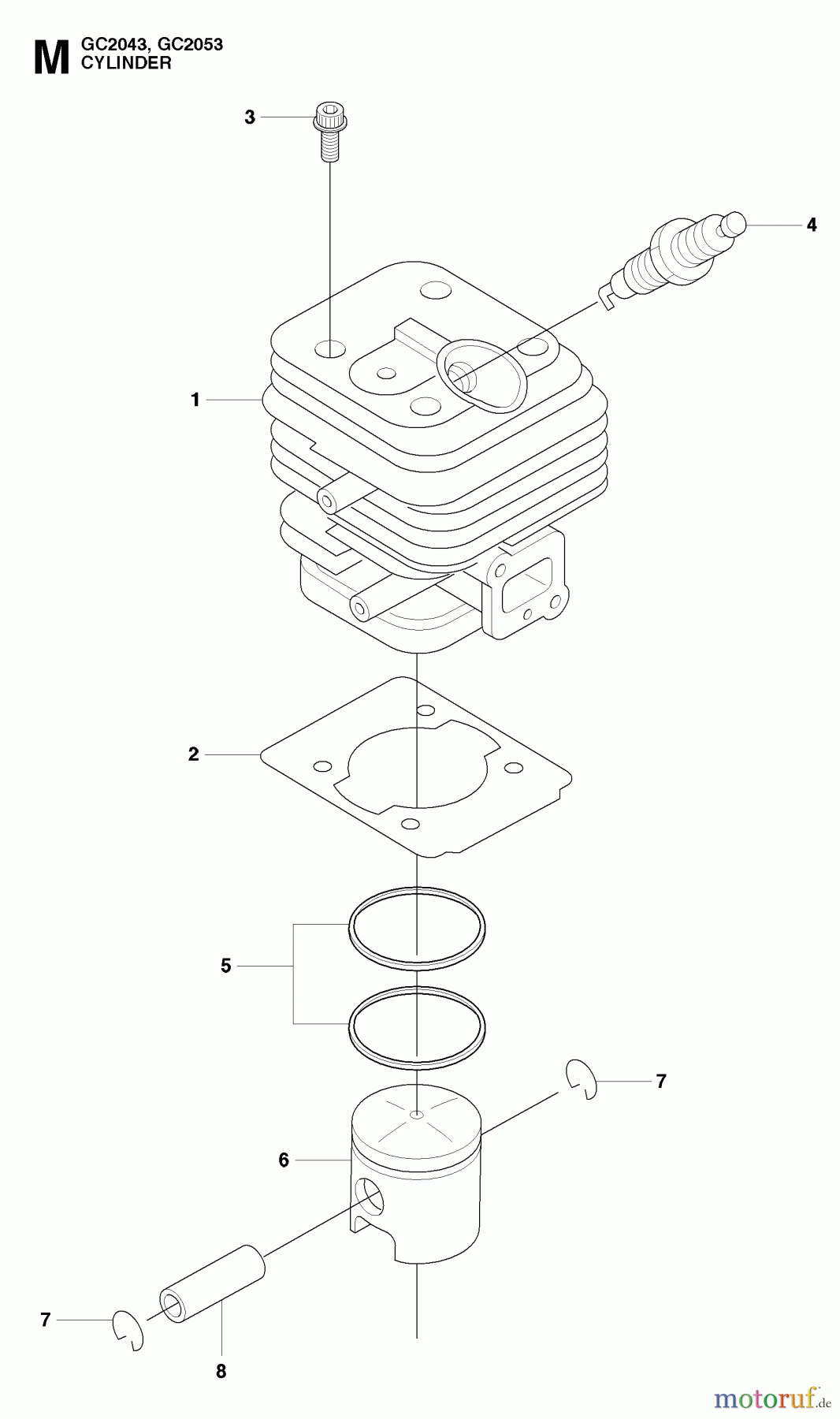 Jonsered Motorsensen, Trimmer GC2053 - Jonsered String/Brush Trimmer (2009-05) CYLINDER PISTON