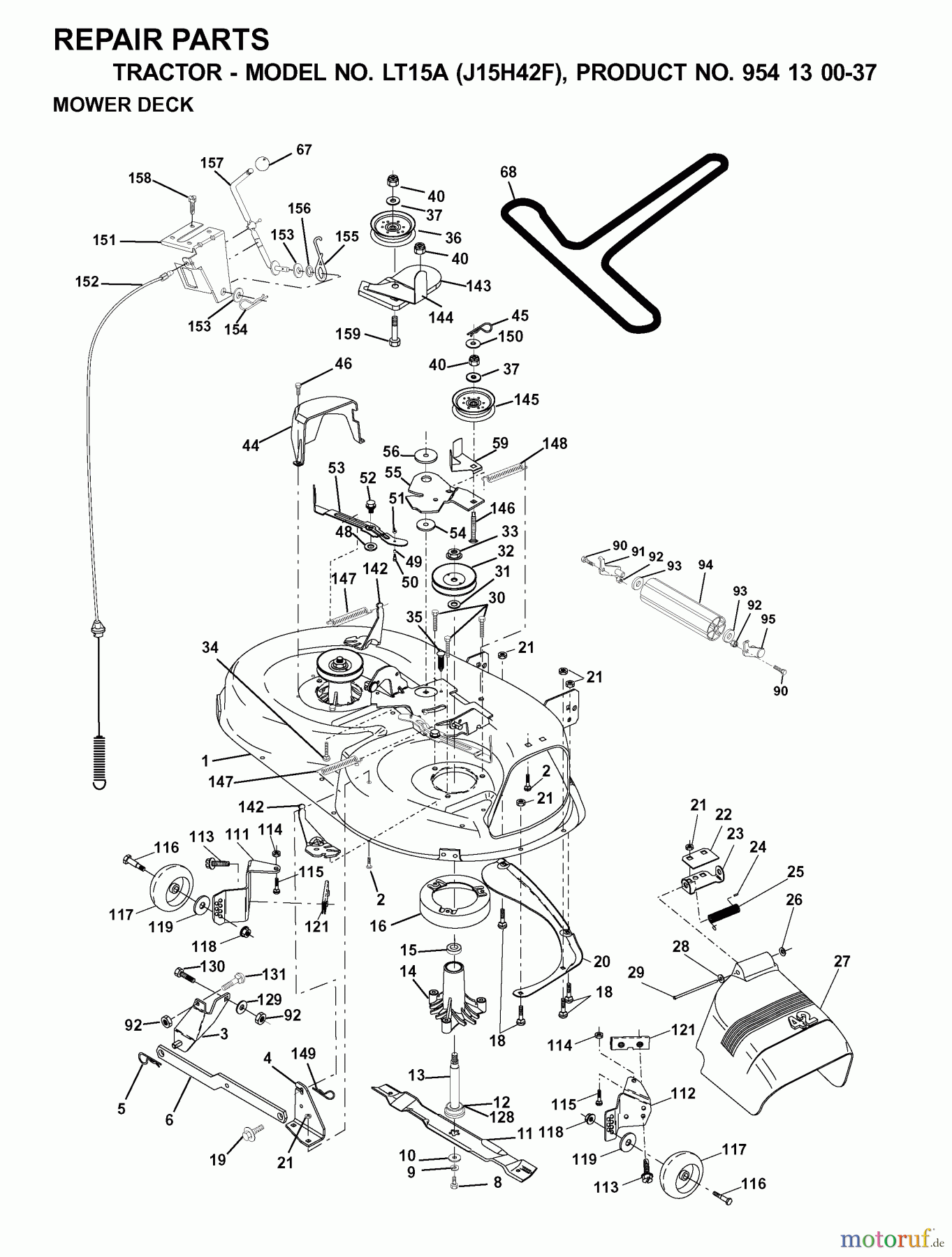 Jonsered Rasen und Garten Traktoren LT15A (J15H42F, 954130037) - Jonsered Lawn & Garden Tractor (2000-04) MOWER DECK / CUTTING DECK