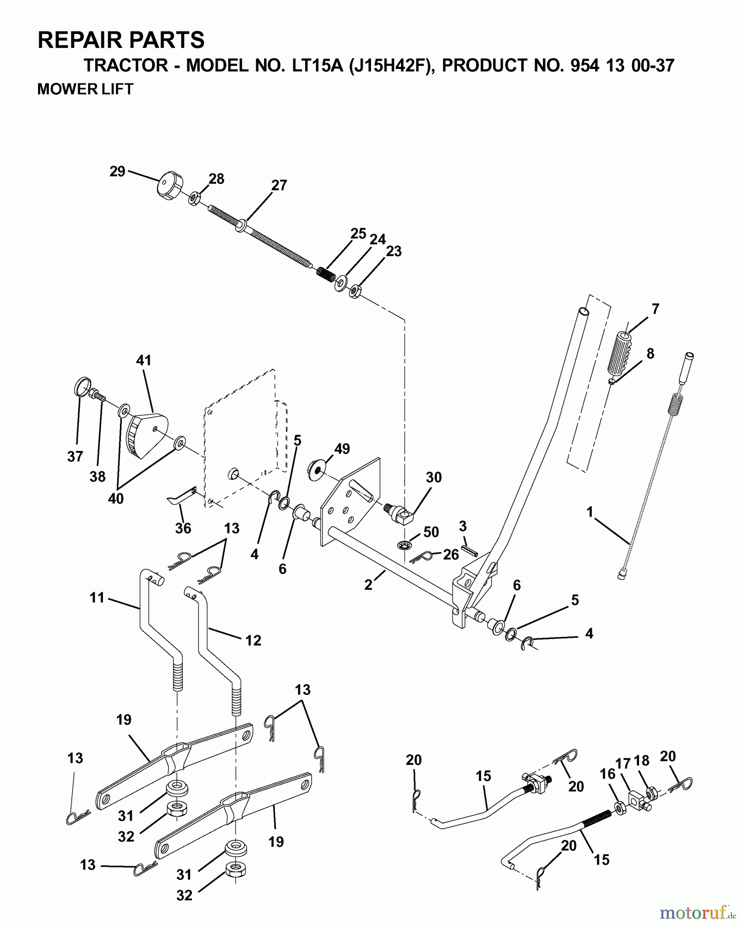 Jonsered Rasen und Garten Traktoren LT15A (J15H42F, 954130037) - Jonsered Lawn & Garden Tractor (2000-04) MOWER LIFT / DECK LIFT