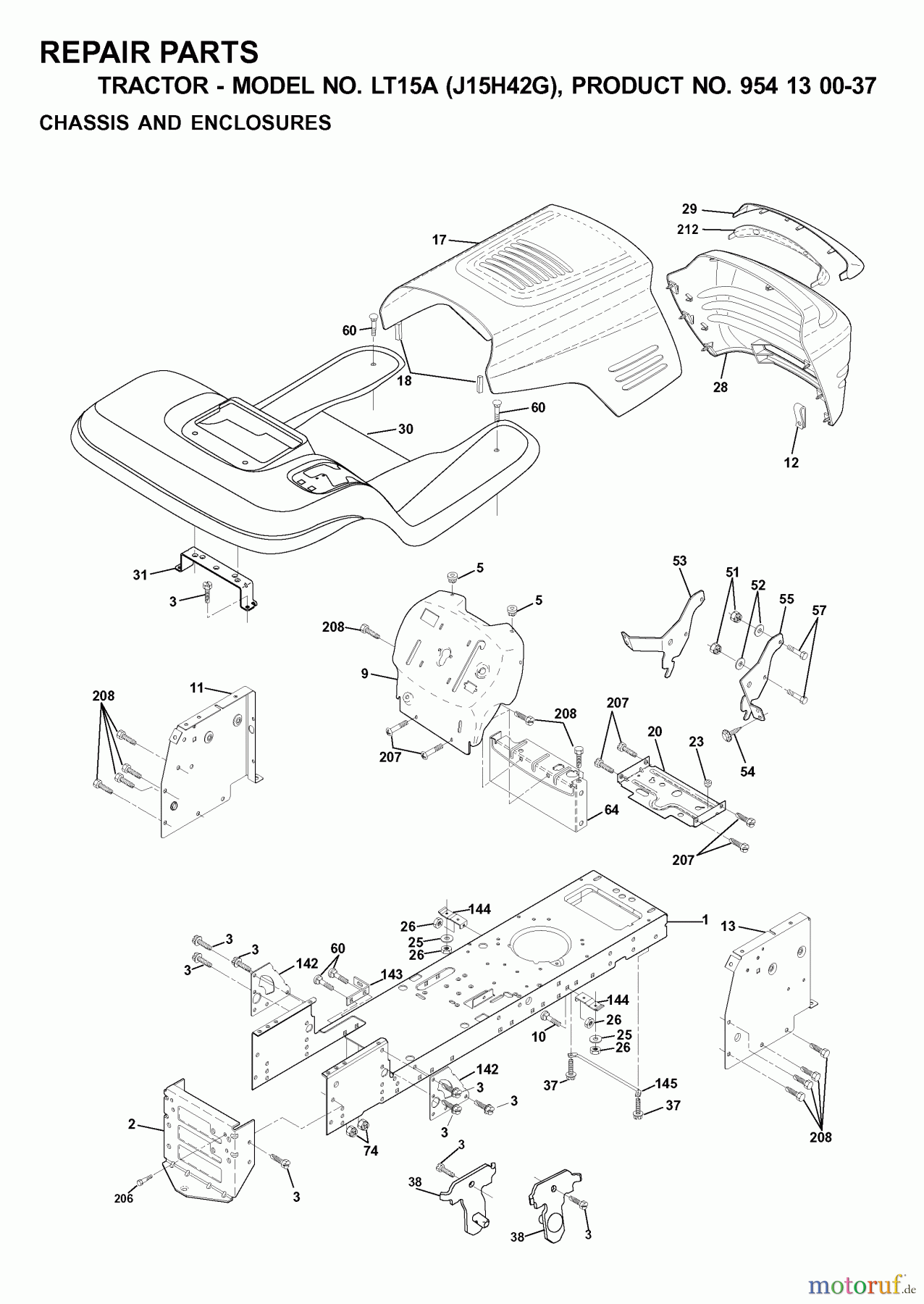 Jonsered Rasen und Garten Traktoren LT15A (J15H42G, 954130037) - Jonsered Lawn & Garden Tractor (2000-04) CHASSIS ENCLOSURES