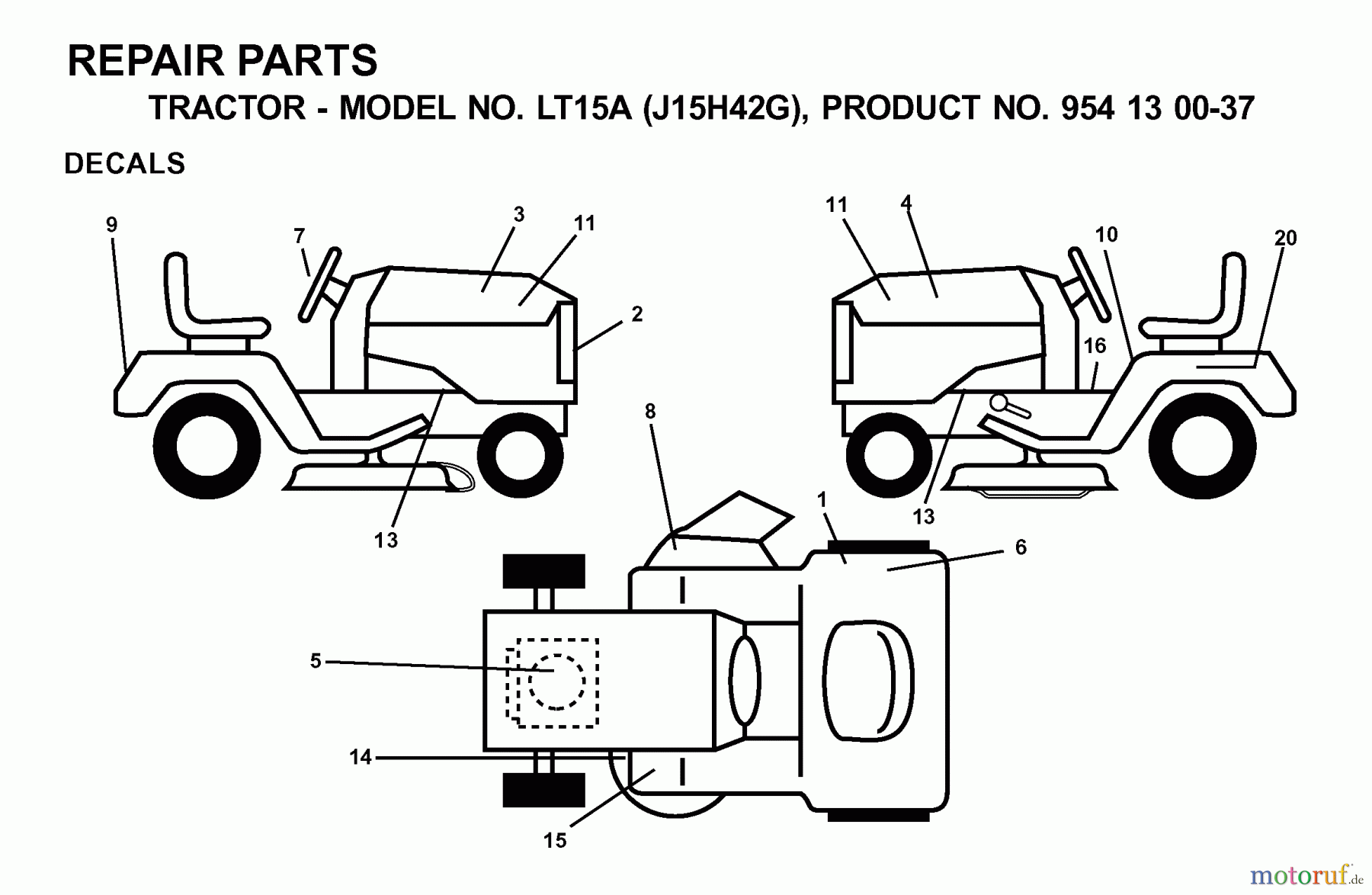 Jonsered Rasen und Garten Traktoren LT15A (J15H42G, 954130037) - Jonsered Lawn & Garden Tractor (2000-04) DECALS