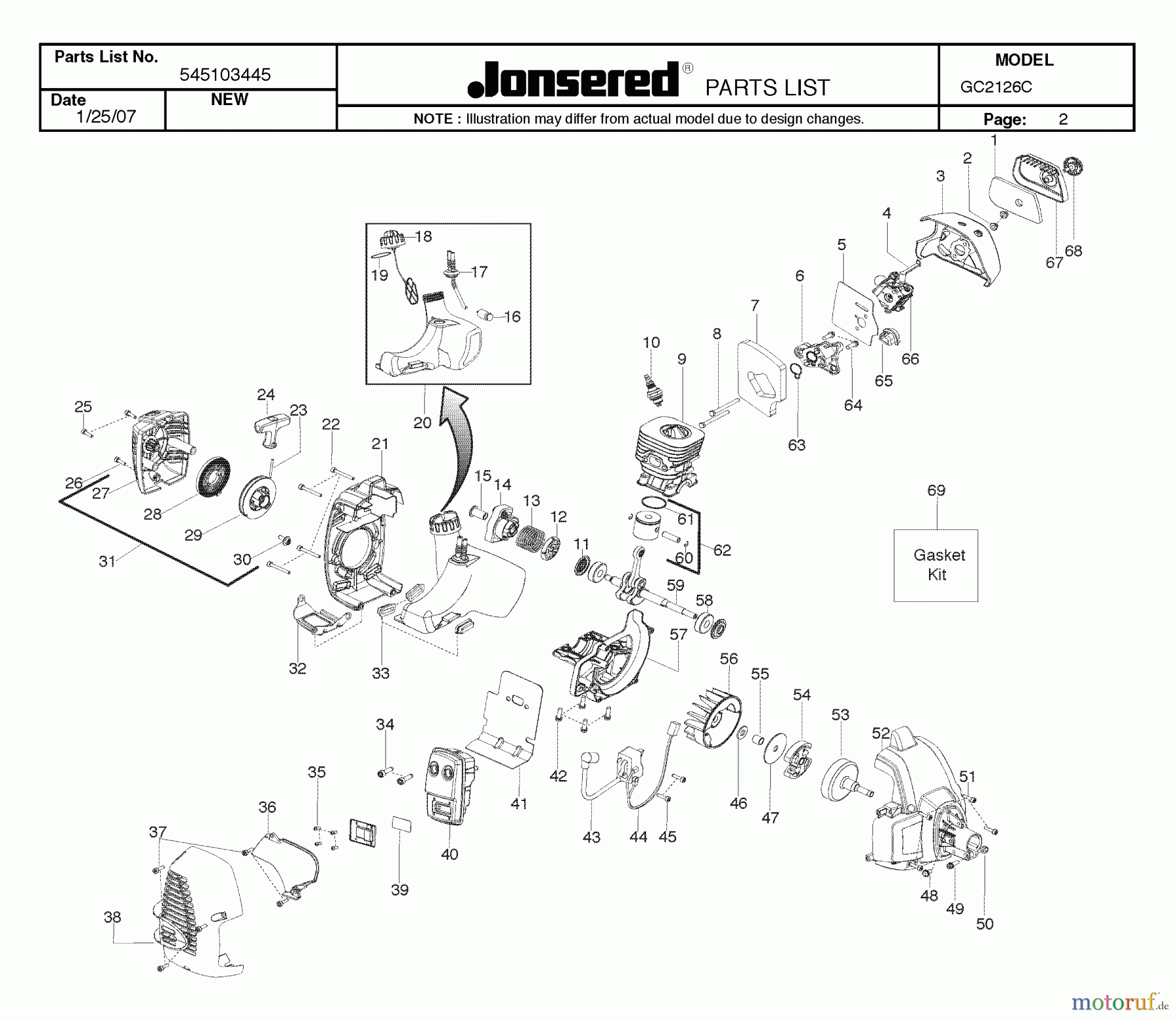 Jonsered Motorsensen, Trimmer GC2126C - Jonsered String/Brush Trimmer (2007-03) ENGINE