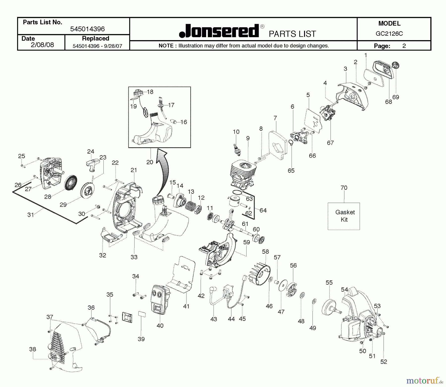 Jonsered Motorsensen, Trimmer GC2126C - Jonsered String/Brush Trimmer (2008-06) ENGINE