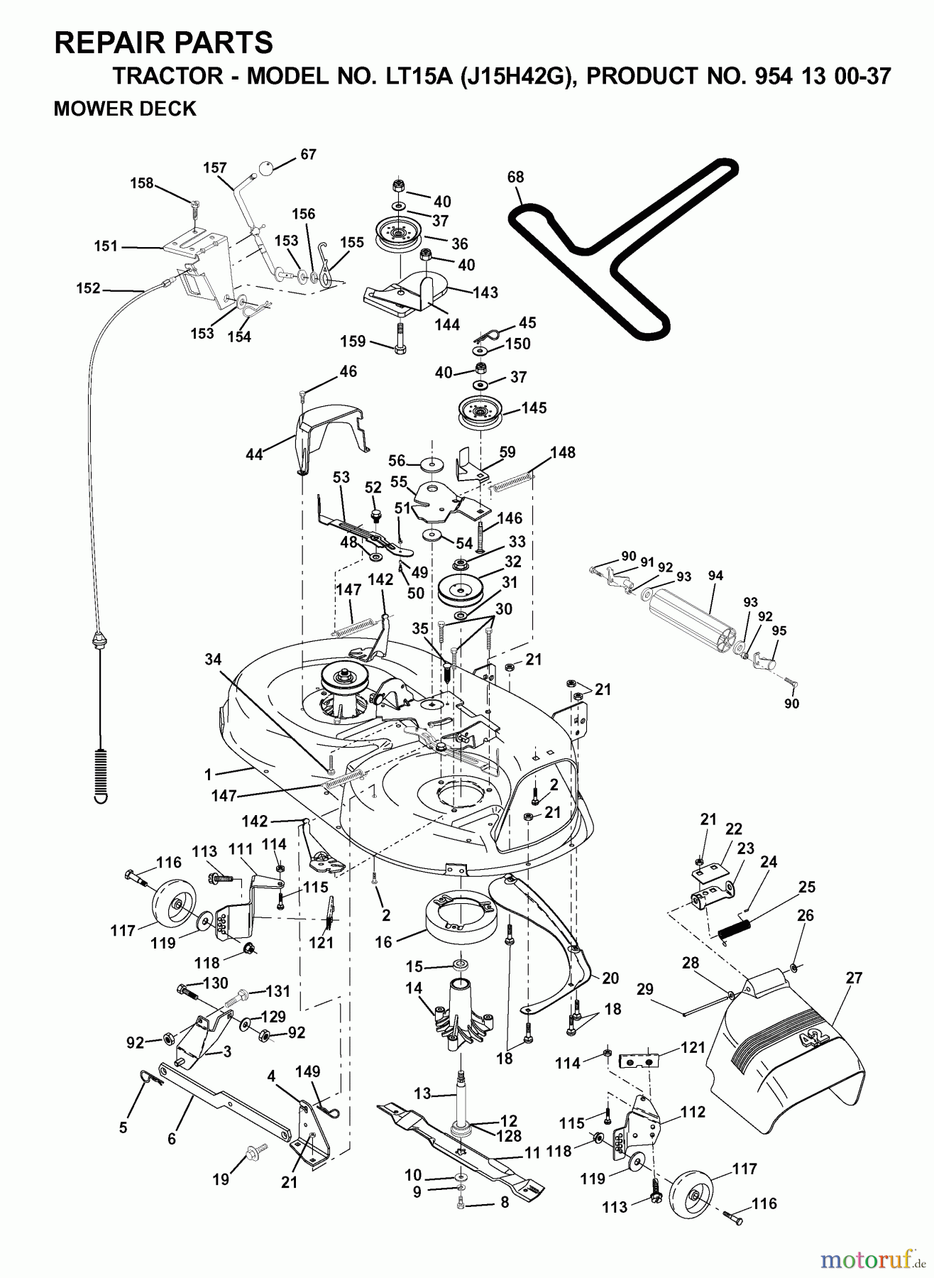 Jonsered Rasen und Garten Traktoren LT15A (J15H42G, 954130037) - Jonsered Lawn & Garden Tractor (2000-04) MOWER DECK / CUTTING DECK