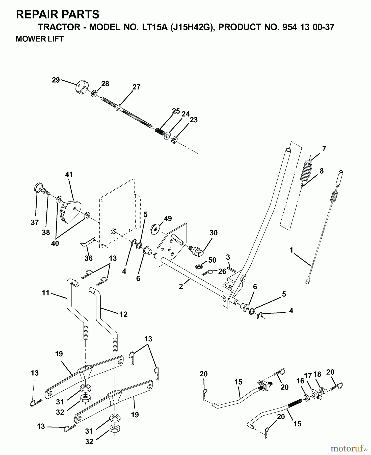 Jonsered Rasen und Garten Traktoren LT15A (J15H42G, 954130037) - Jonsered Lawn & Garden Tractor (2000-04) MOWER LIFT / DECK LIFT
