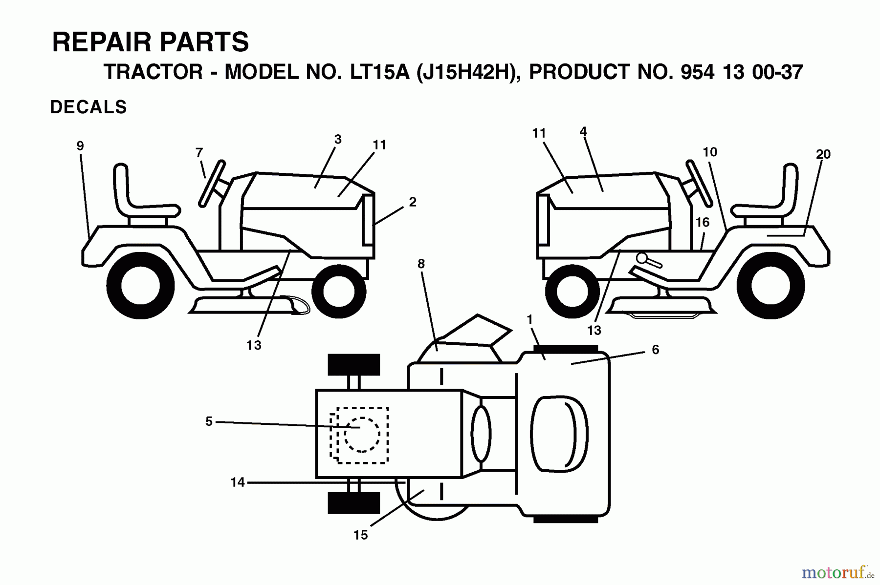  Jonsered Rasen  und Garten Traktoren LT15A (J15H42H, 954130037) - Jonsered Lawn & Garden Tractor (2001-01) DECALS