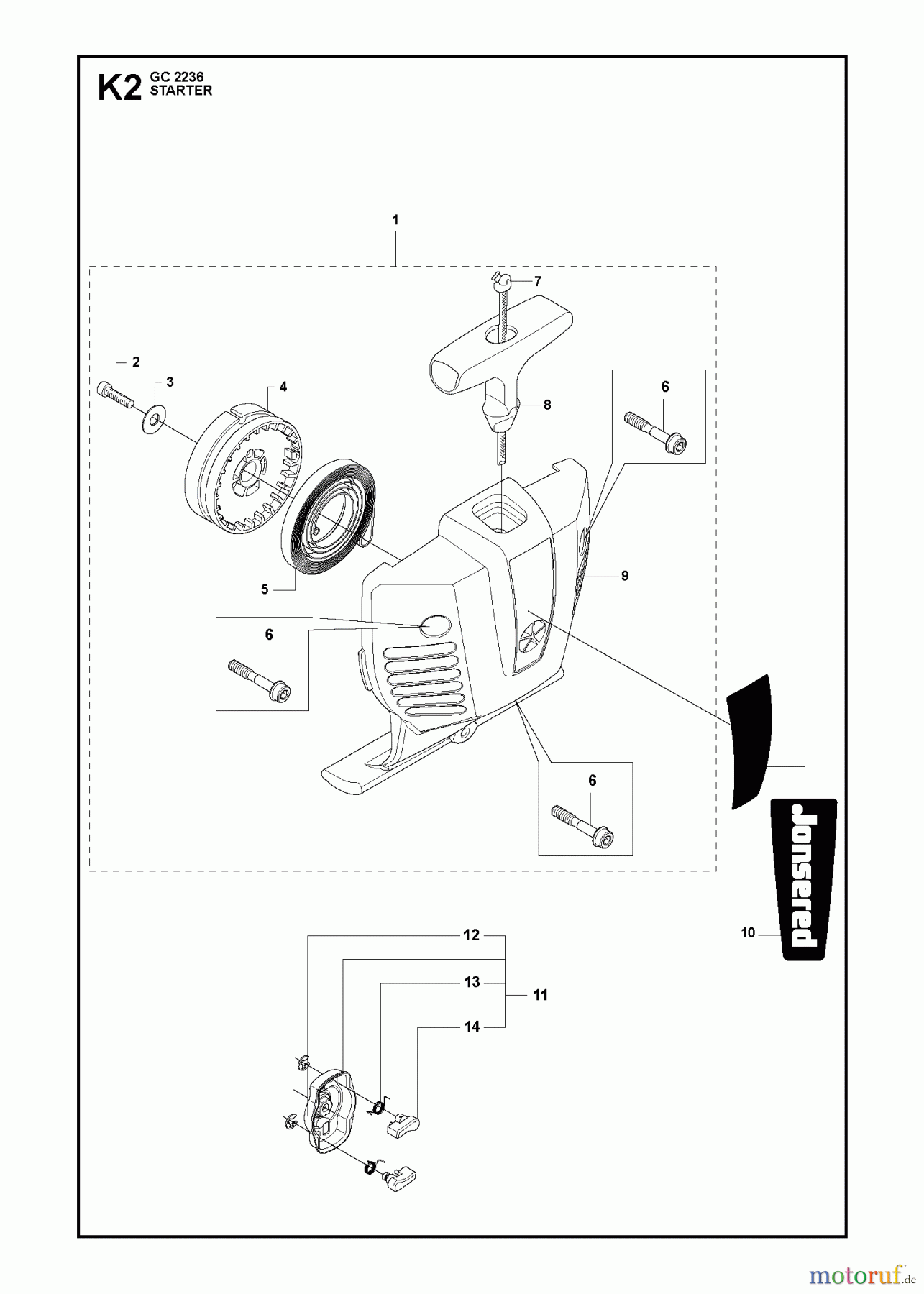  Jonsered Motorsensen, Trimmer GC2236 - Jonsered String/Brush Trimmer (2011-02) STARTER #1