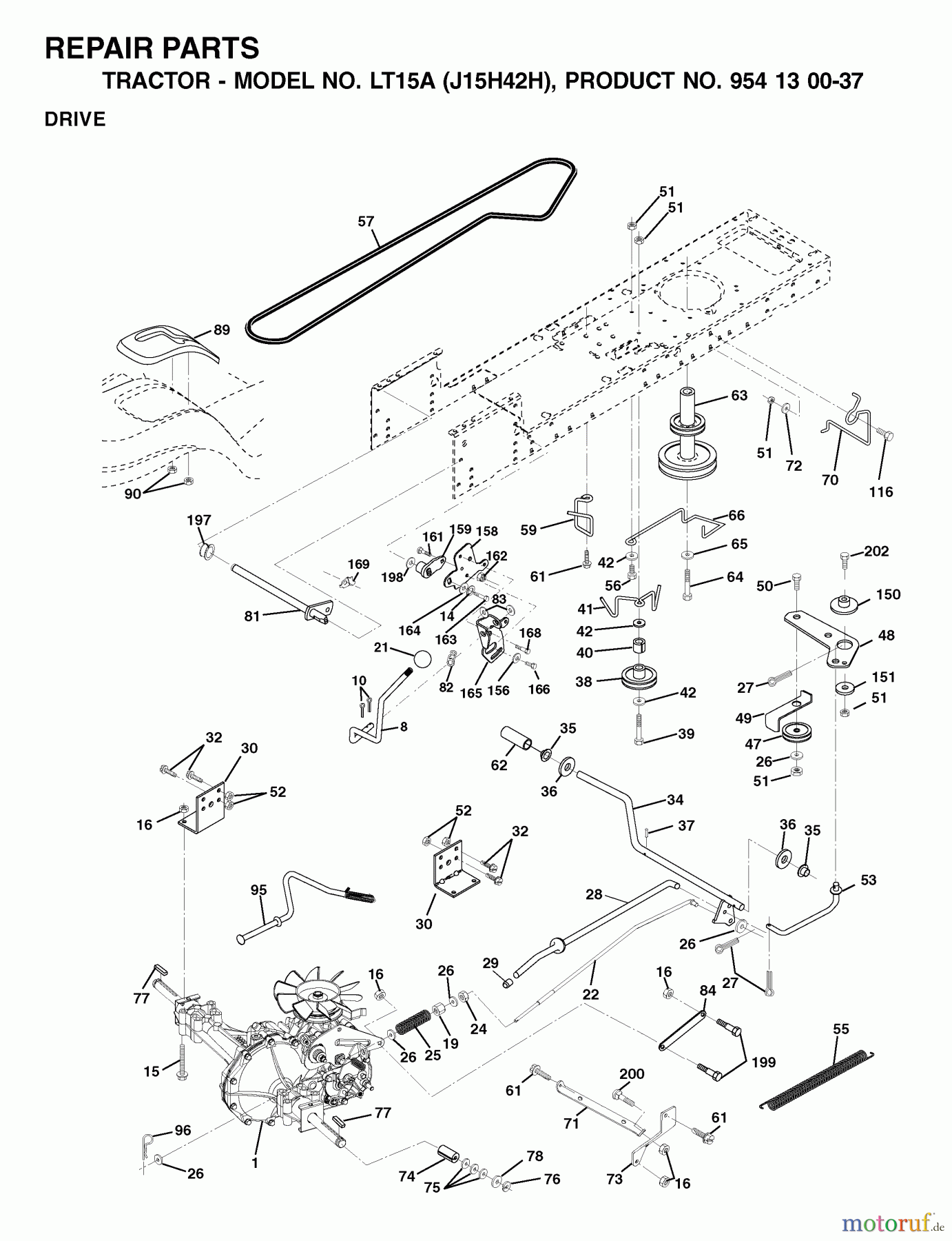 Jonsered Rasen und Garten Traktoren LT15A (J15H42H, 954130037) - Jonsered Lawn & Garden Tractor (2001-01) DRIVE
