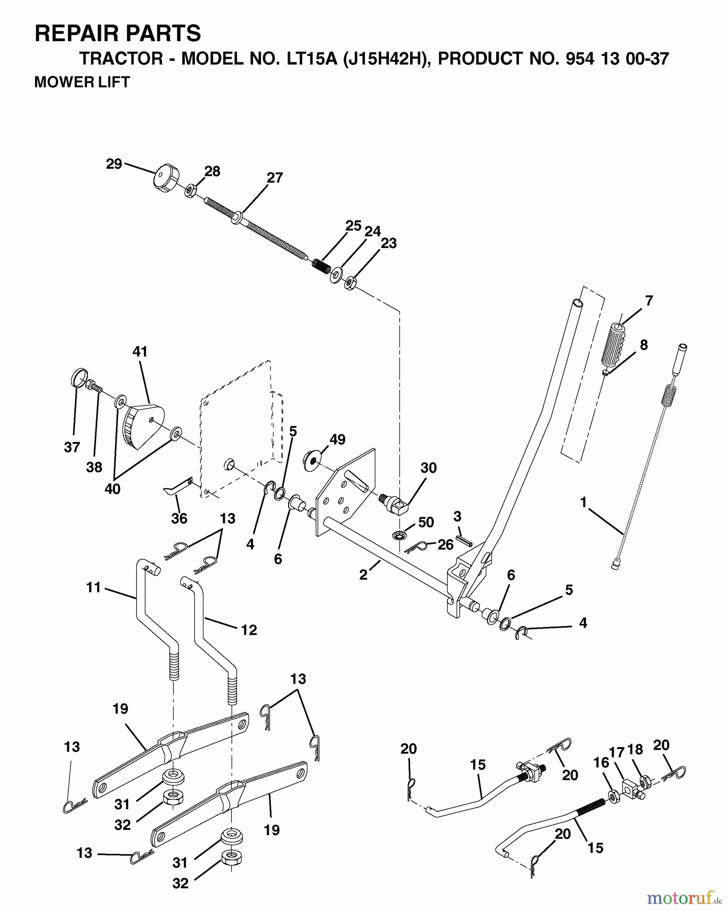 Jonsered Rasen und Garten Traktoren LT15A (J15H42H, 954130037) - Jonsered Lawn & Garden Tractor (2001-01) MOWER LIFT / DECK LIFT