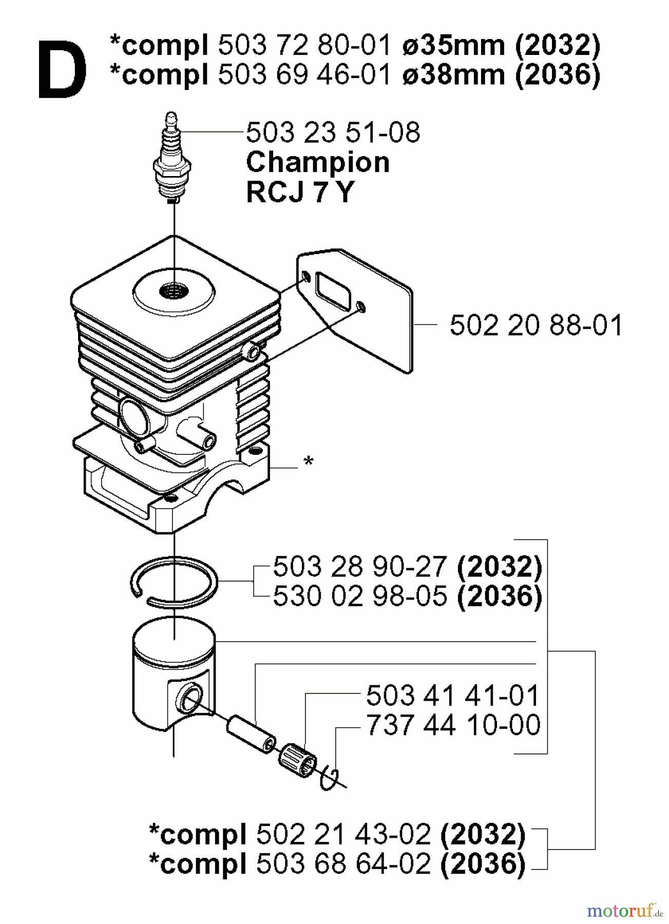 Jonsered Motorsensen, Trimmer GR2032 - Jonsered String/Brush Trimmer (2000-10) CYLINDER PISTON