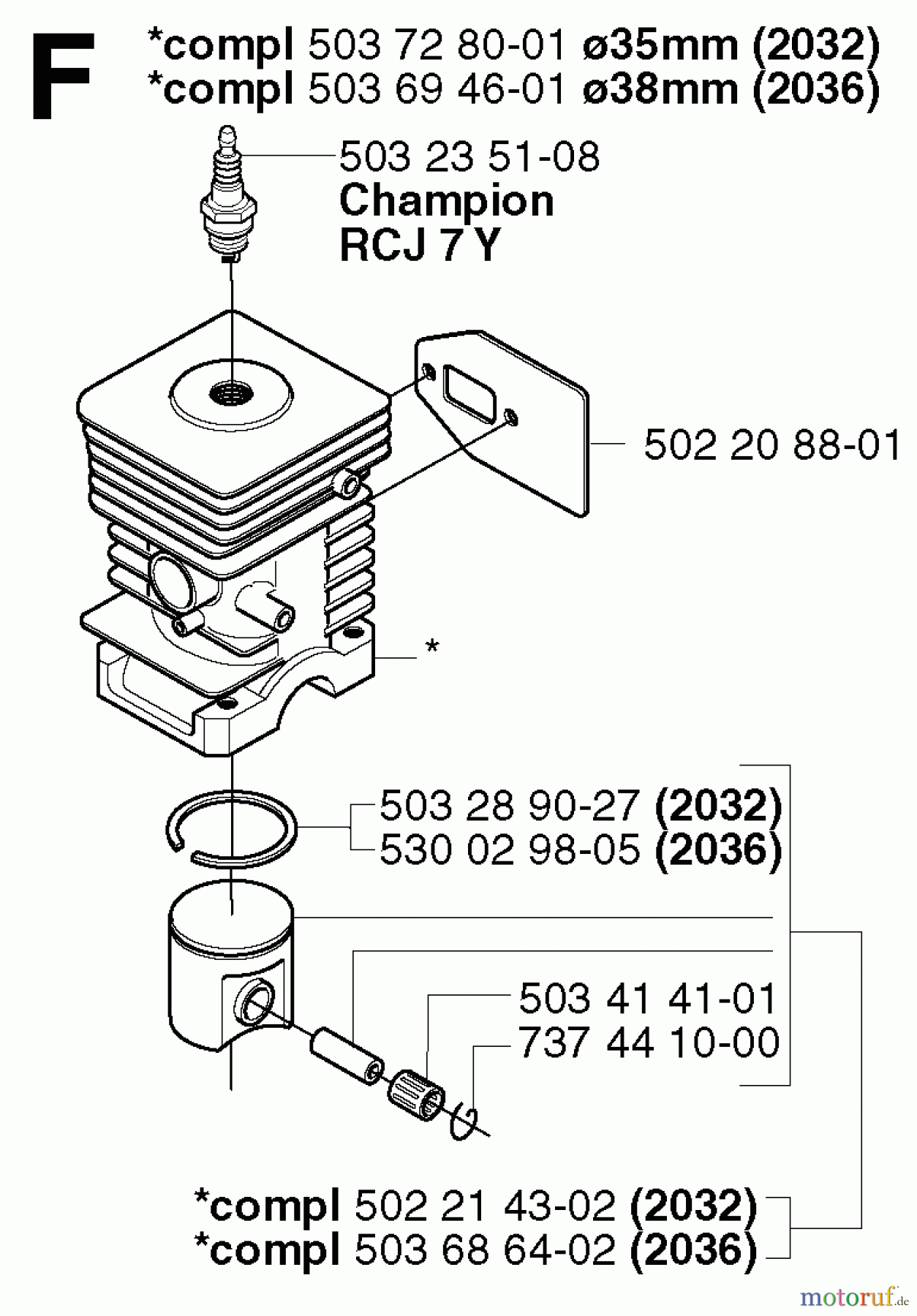  Jonsered Motorsensen, Trimmer GR2032 - Jonsered String/Brush Trimmer (2002-08) CYLINDER PISTON