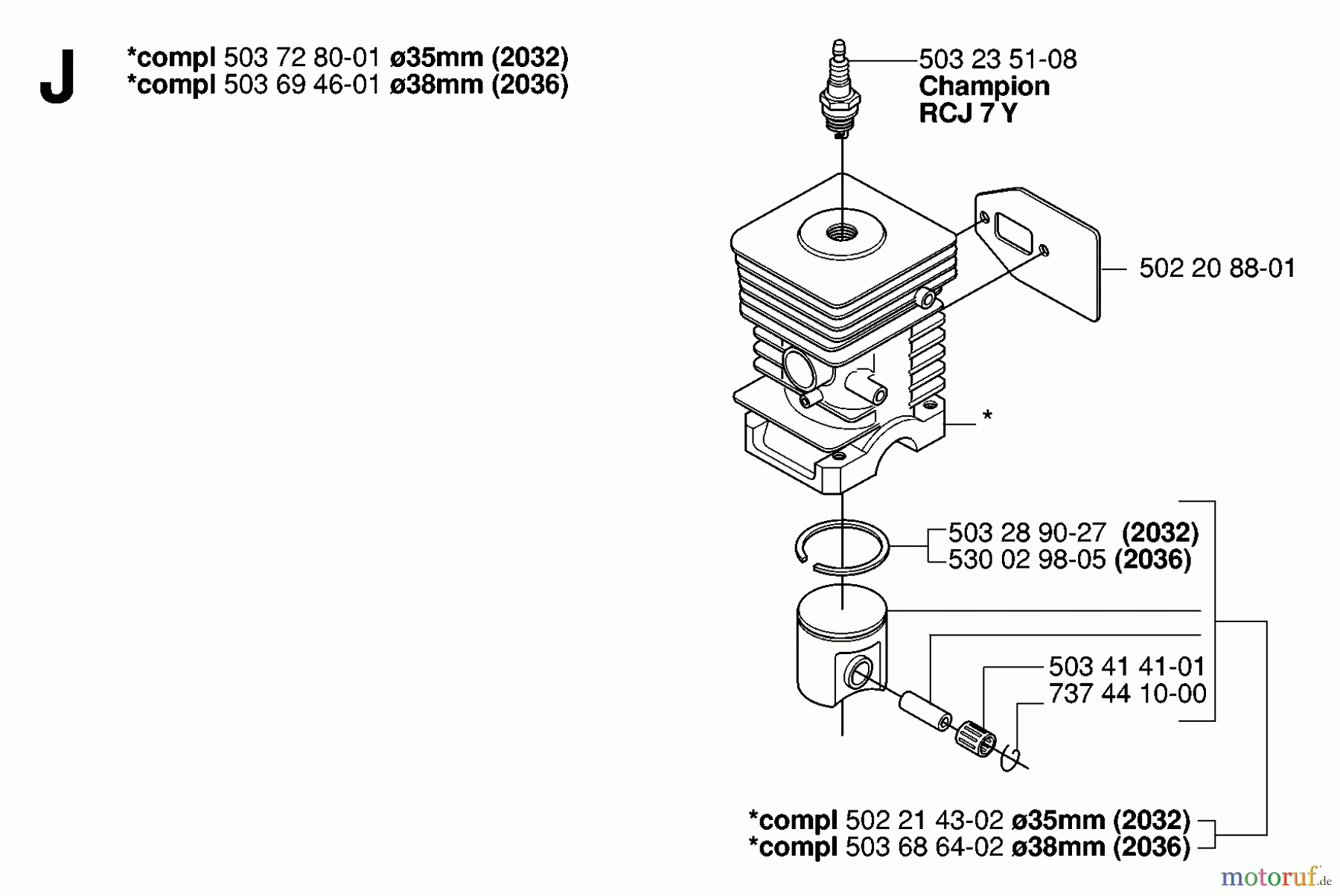 Jonsered Motorsensen, Trimmer GR2032 - Jonsered String/Brush Trimmer (2006-10) CYLINDER PISTON