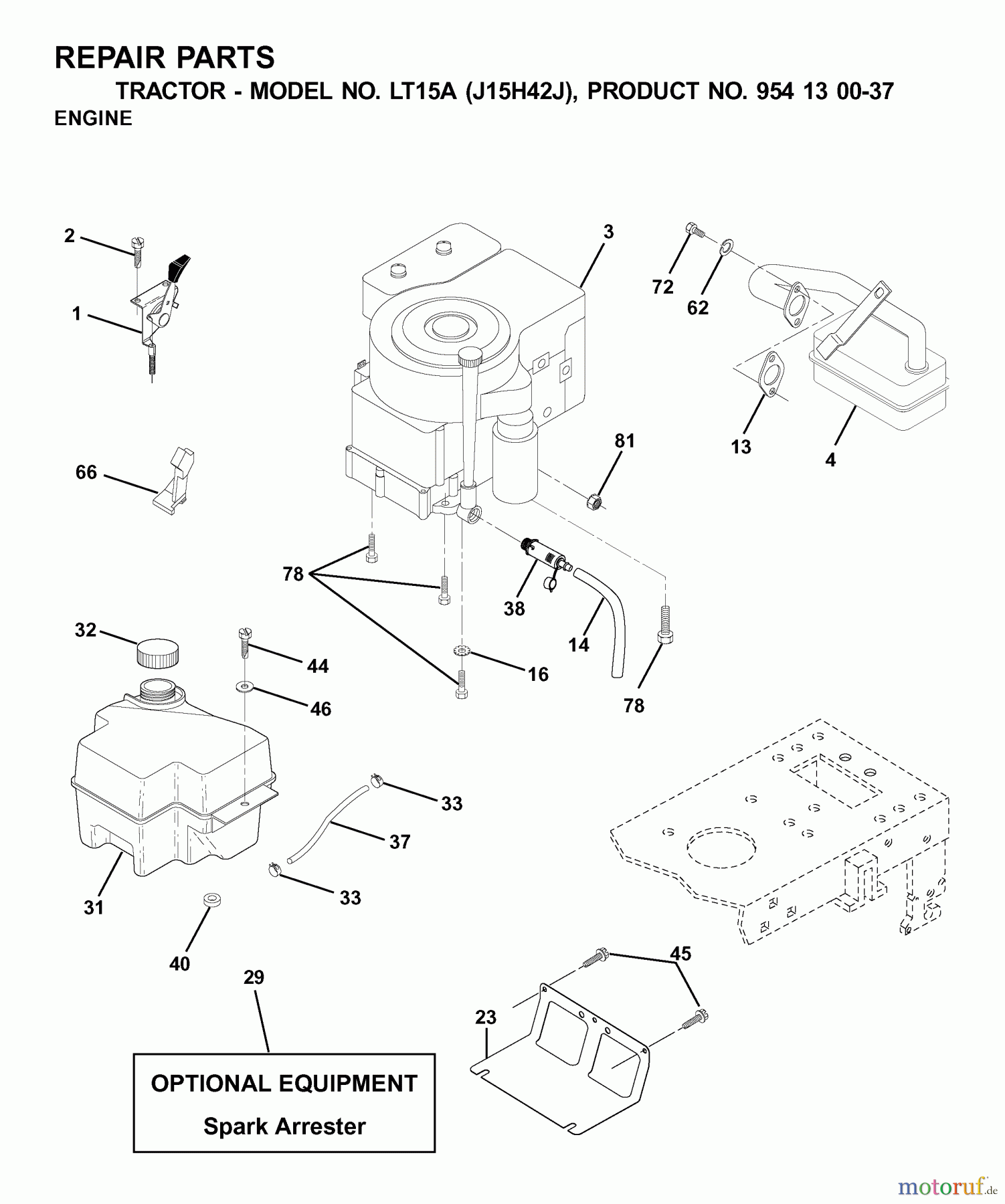 Jonsered Rasen und Garten Traktoren LT15A (J15H42J, 954130037) - Jonsered Lawn & Garden Tractor (2001-01) ENGINE