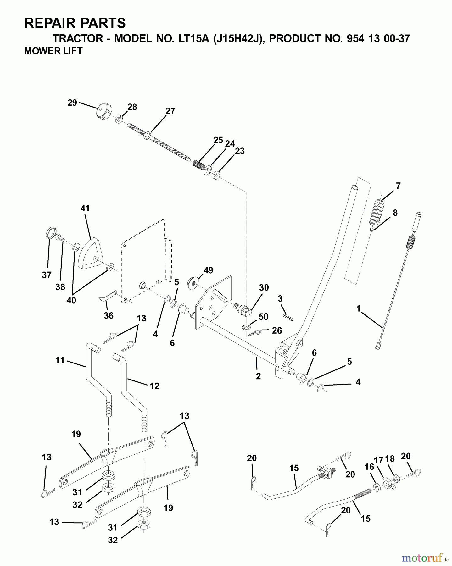 Jonsered Rasen und Garten Traktoren LT15A (J15H42J, 954130037) - Jonsered Lawn & Garden Tractor (2001-01) MOWER LIFT / DECK LIFT
