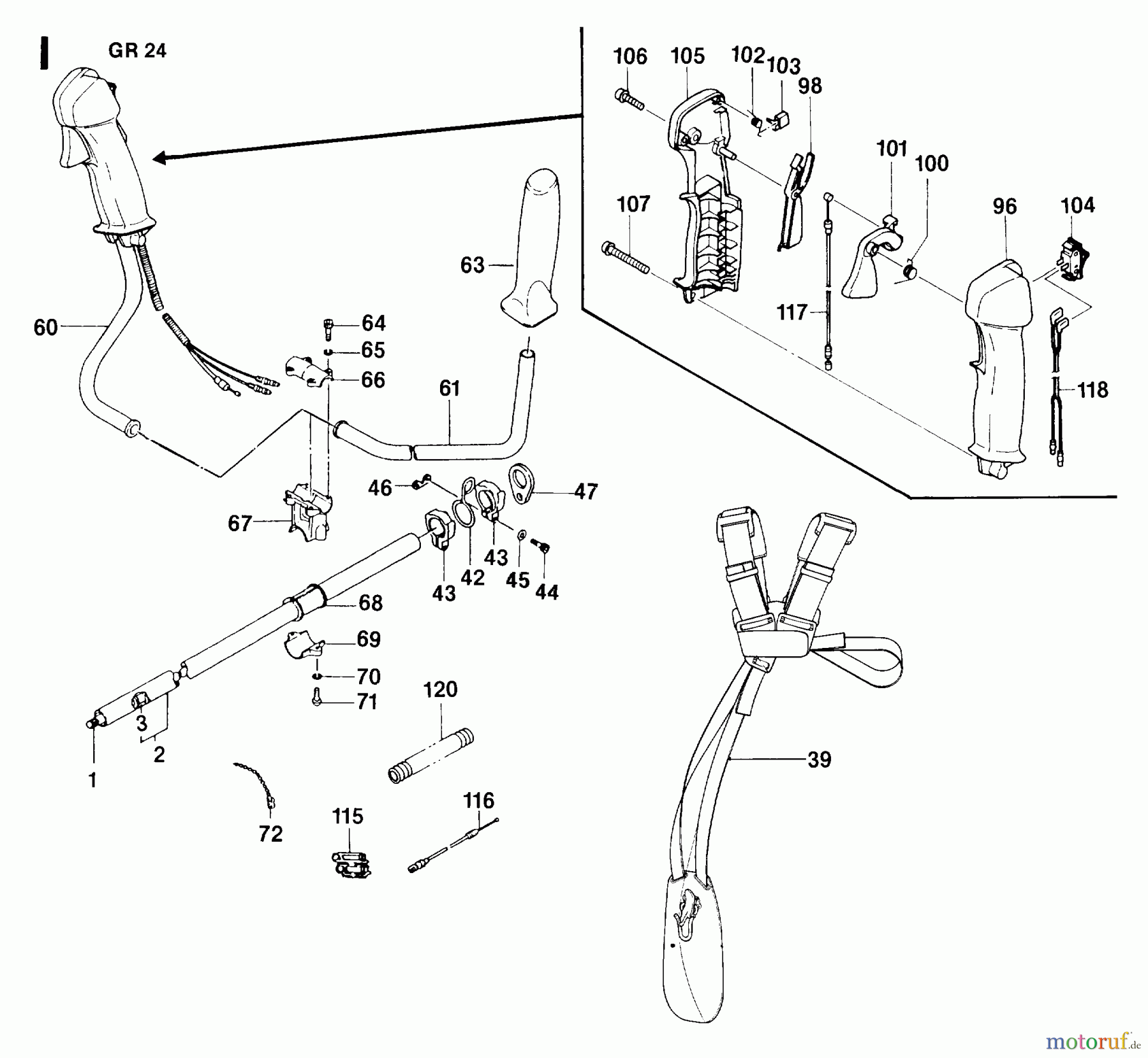  Jonsered Motorsensen, Trimmer GR24L - Jonsered String/Brush Trimmer (1993-02) HANDLE CONTROLS