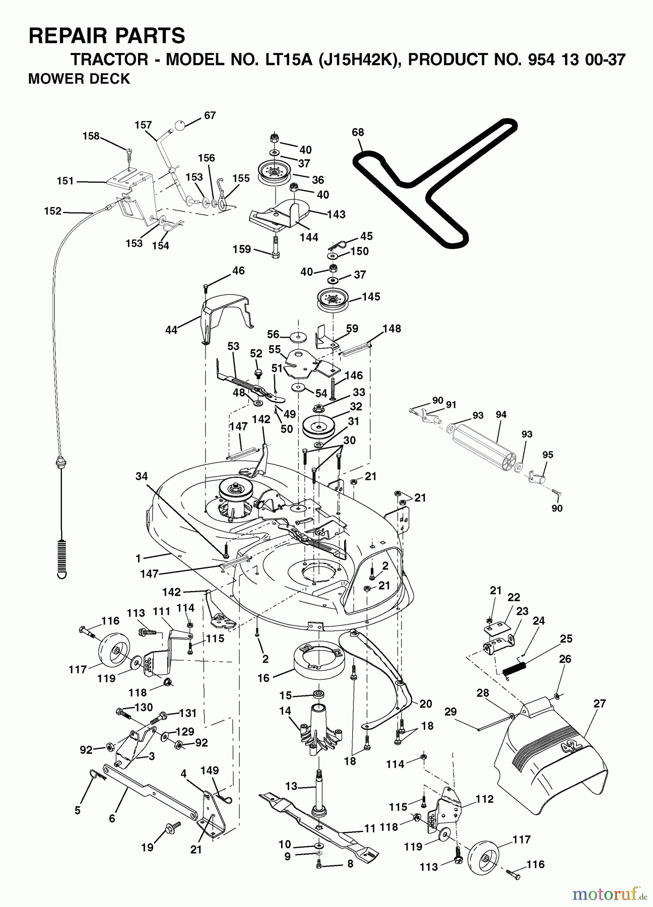 Jonsered Rasen und Garten Traktoren LT15A (J15H42K, 954130037) - Jonsered Lawn & Garden Tractor (2001-09) MOWER DECK / CUTTING DECK
