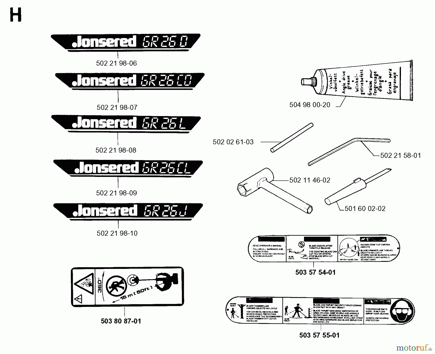 Jonsered Motorsensen, Trimmer GR26 - Jonsered String/Brush Trimmer (1996-01) ACCESSORIES #1