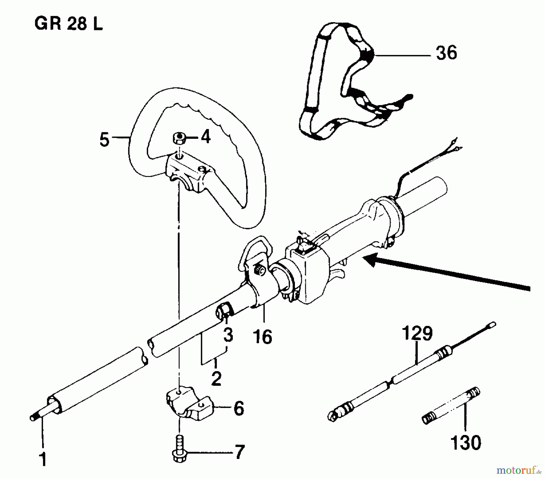  Jonsered Motorsensen, Trimmer GR28L - Jonsered String/Brush Trimmer (1993-02) SHAFT HANDLE