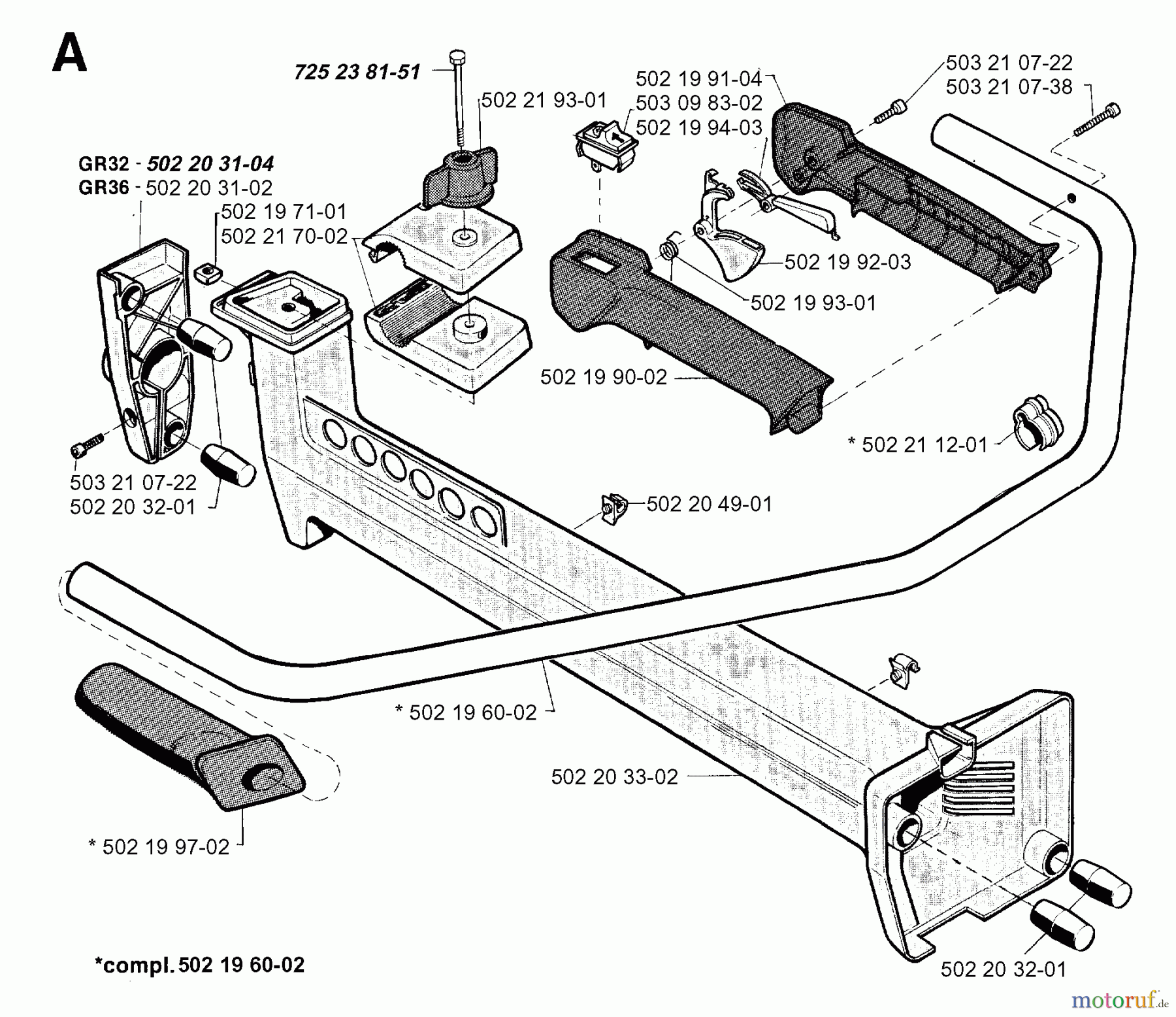 Jonsered Motorsensen, Trimmer GR32 - Jonsered String/Brush Trimmer (1994-02) HANDLE CONTROLS