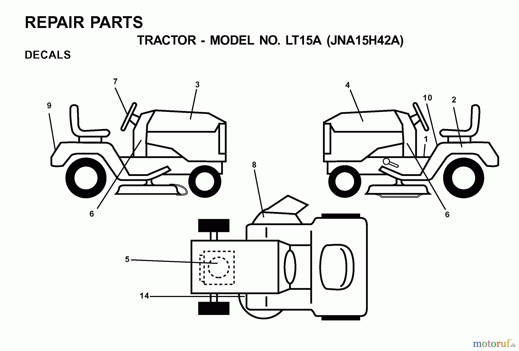Jonsered Rasen und Garten Traktoren LT15A (JNA15H42A) - Jonsered Lawn & Garden Tractor (2001-05) DECALS