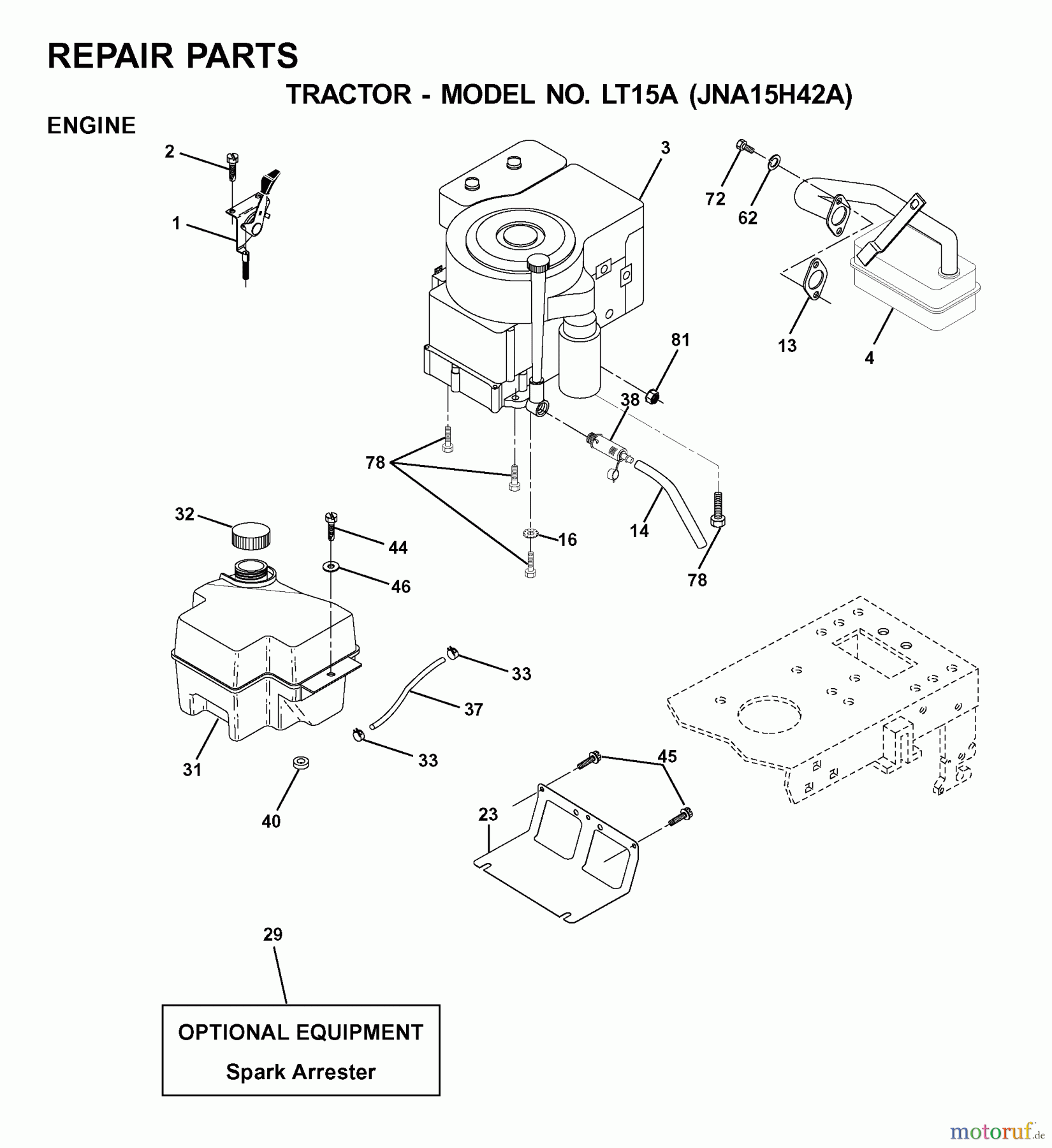 Jonsered Rasen und Garten Traktoren LT15A (JNA15H42A) - Jonsered Lawn & Garden Tractor (2001-05) ENGINE
