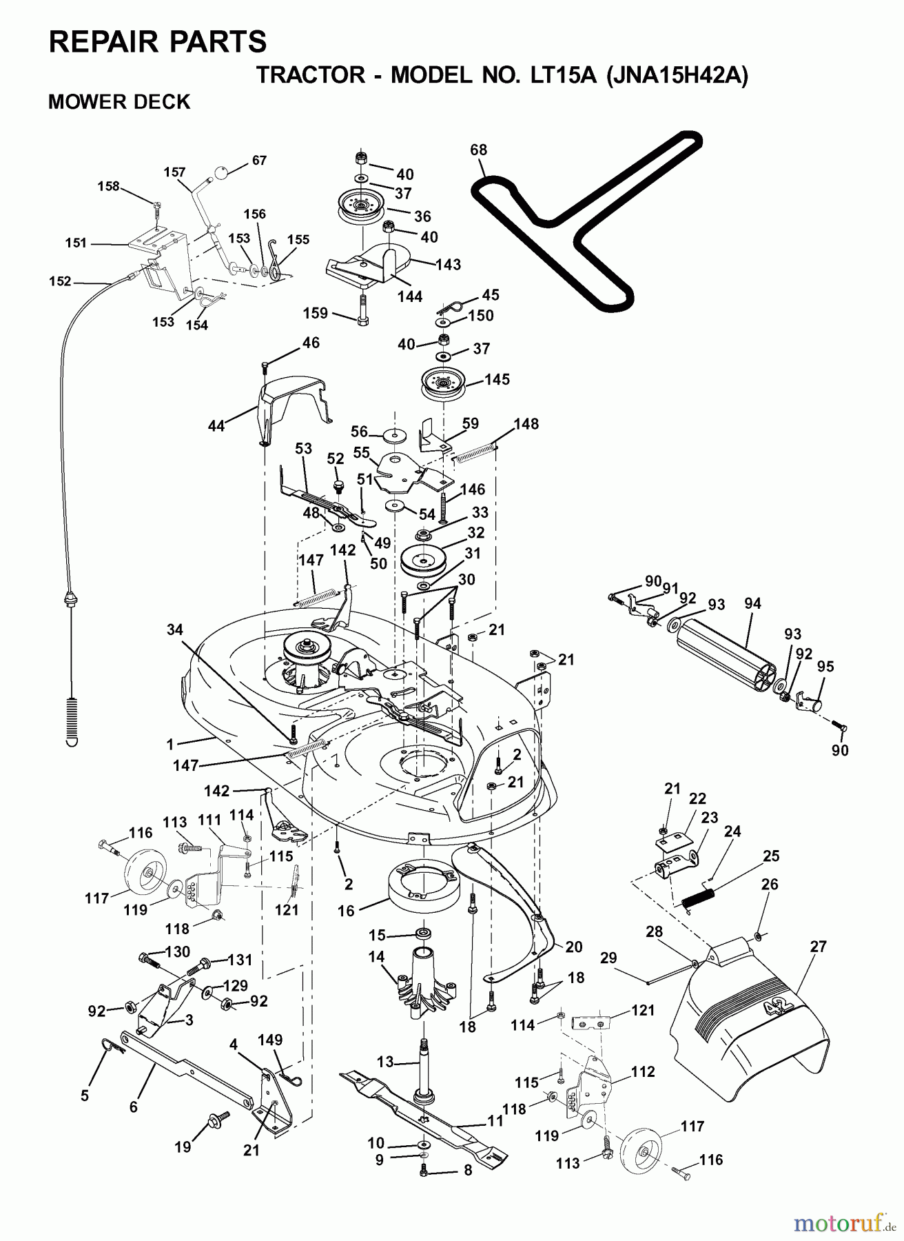 Jonsered Rasen und Garten Traktoren LT15A (JNA15H42A) - Jonsered Lawn & Garden Tractor (2001-05) MOWER DECK / CUTTING DECK