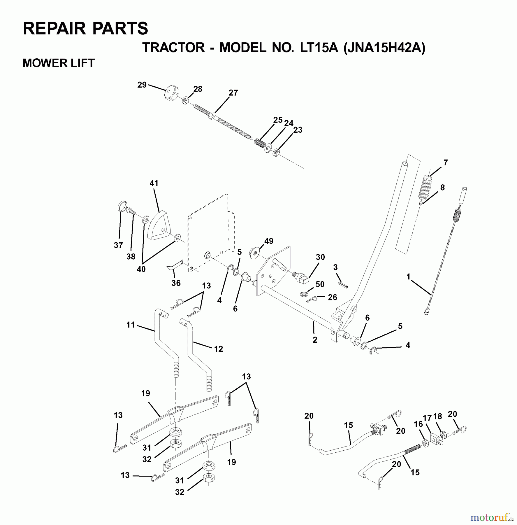 Jonsered Rasen und Garten Traktoren LT15A (JNA15H42A) - Jonsered Lawn & Garden Tractor (2001-05) MOWER LIFT / DECK LIFT