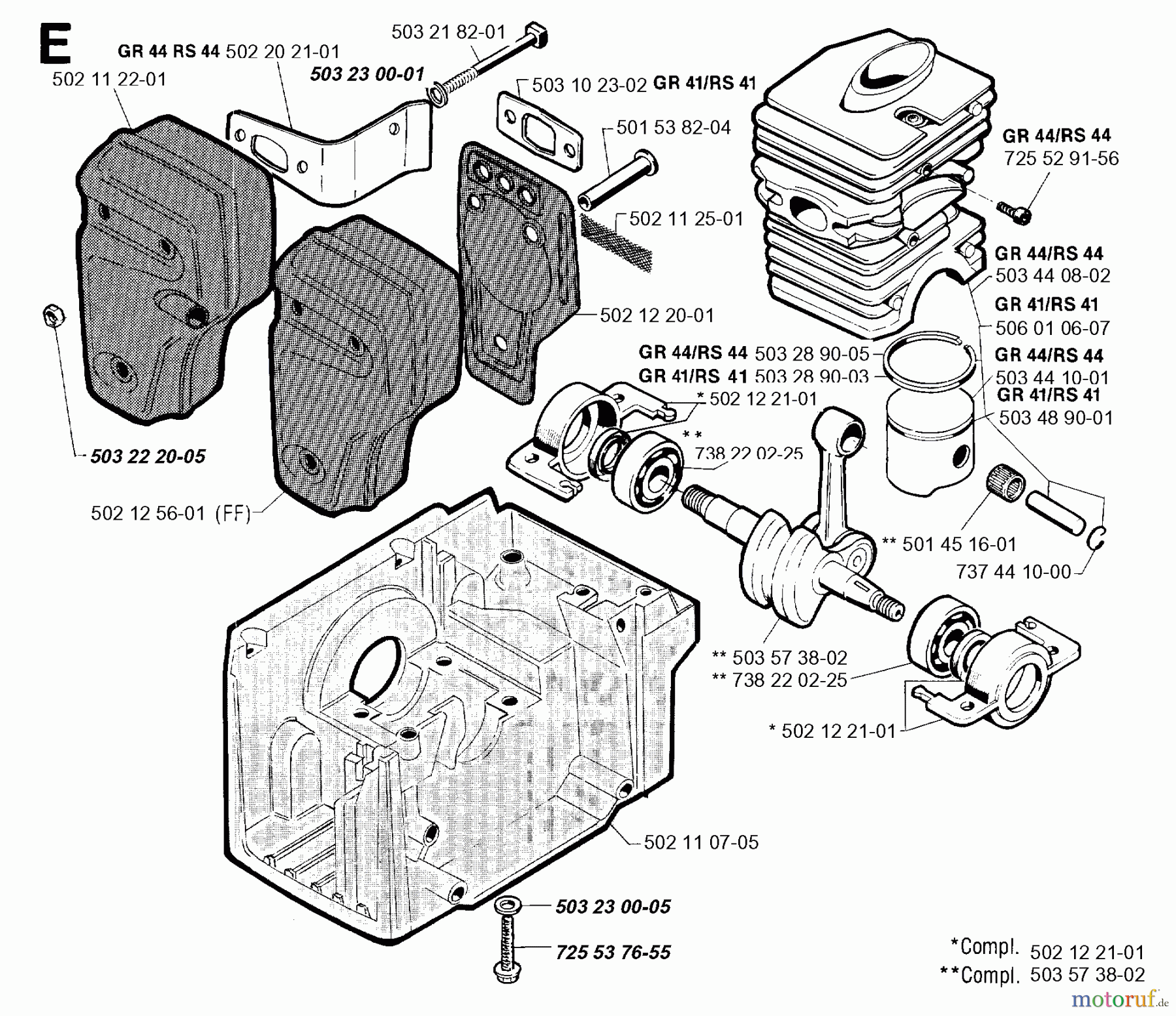 Jonsered Motorsensen, Trimmer GR44 - Jonsered String/Brush Trimmer (1993-05) CYLINDER CRANKCASE