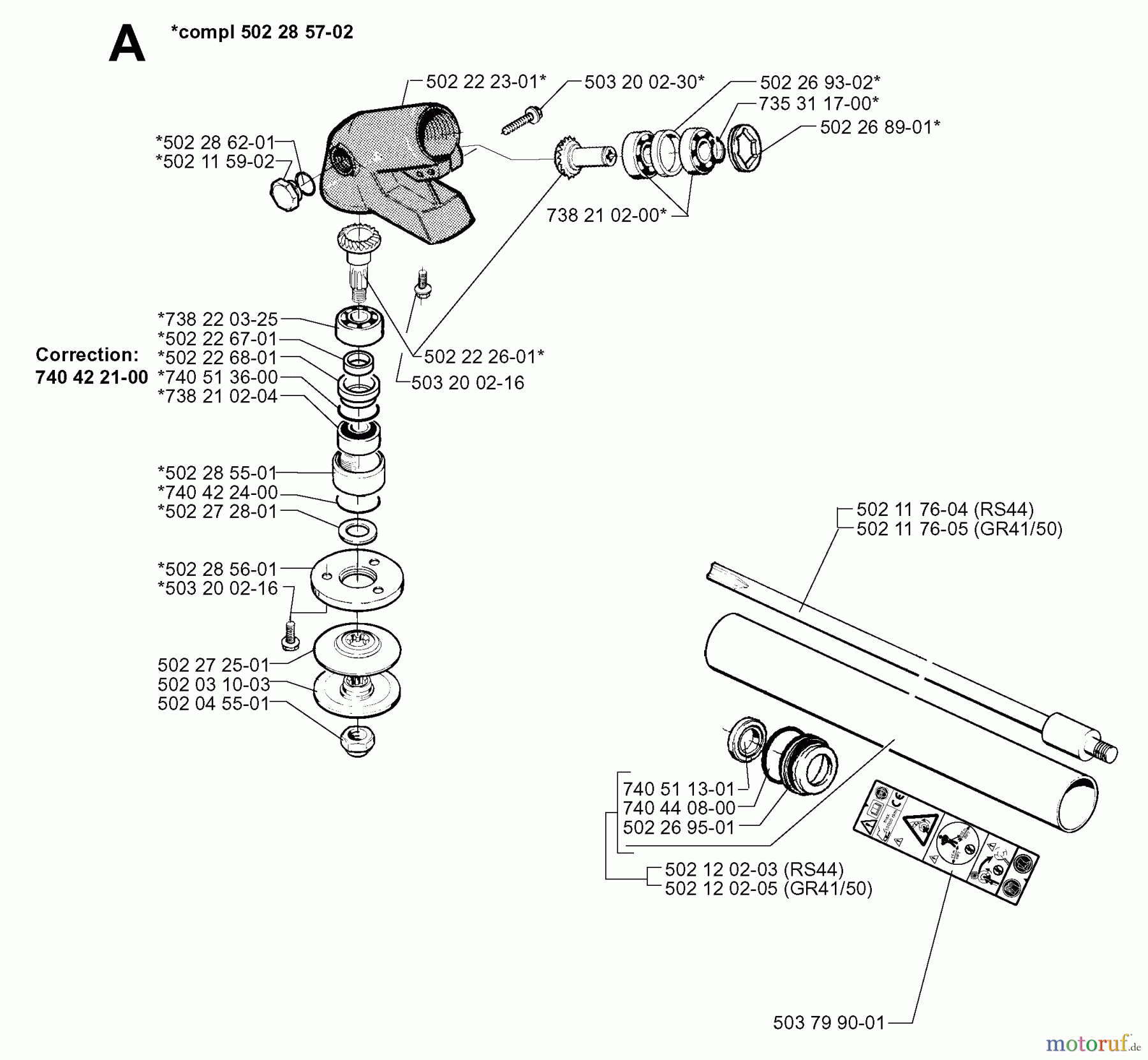Jonsered Motorsensen, Trimmer GR50 - Jonsered String/Brush Trimmer (1998-06) BEVEL GEAR SHAFT