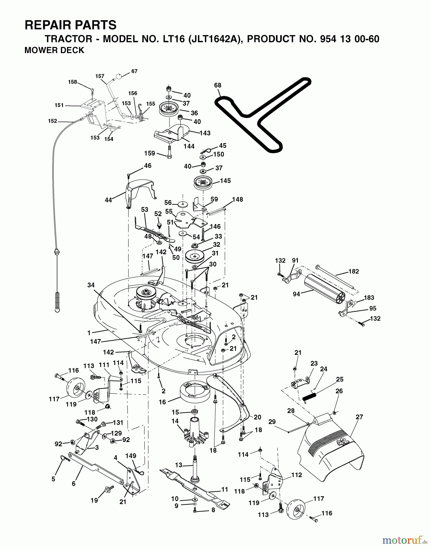 Jonsered Rasen und Garten Traktoren LT16 (JLT1642A, 954130060) - Jonsered Lawn & Garden Tractor (2002-06) MOWER DECK / CUTTING DECK