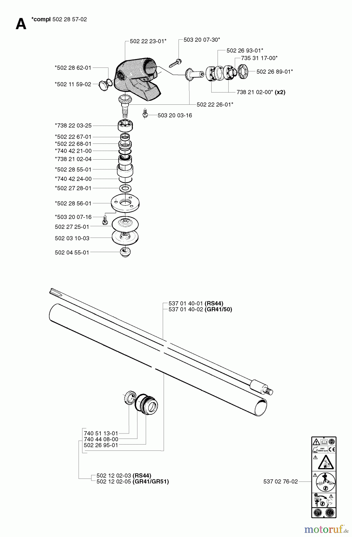 Jonsered Motorsensen, Trimmer GR50 EPA - Jonsered String/Brush Trimmer (2002-08) BEVEL GEAR SHAFT