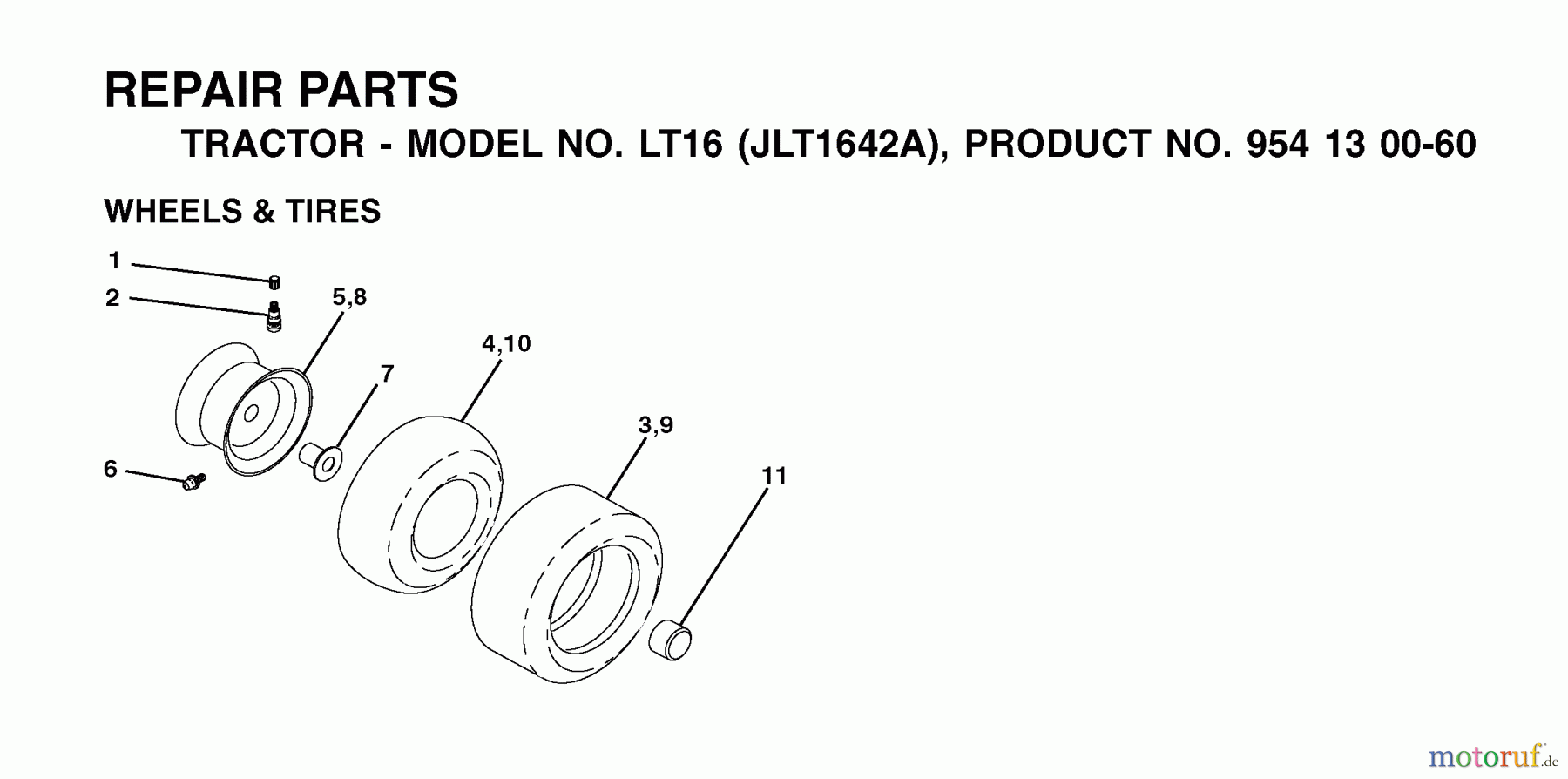 Jonsered Rasen und Garten Traktoren LT16 (JLT1642A, 954130060) - Jonsered Lawn & Garden Tractor (2002-06) WHEELS TIRES