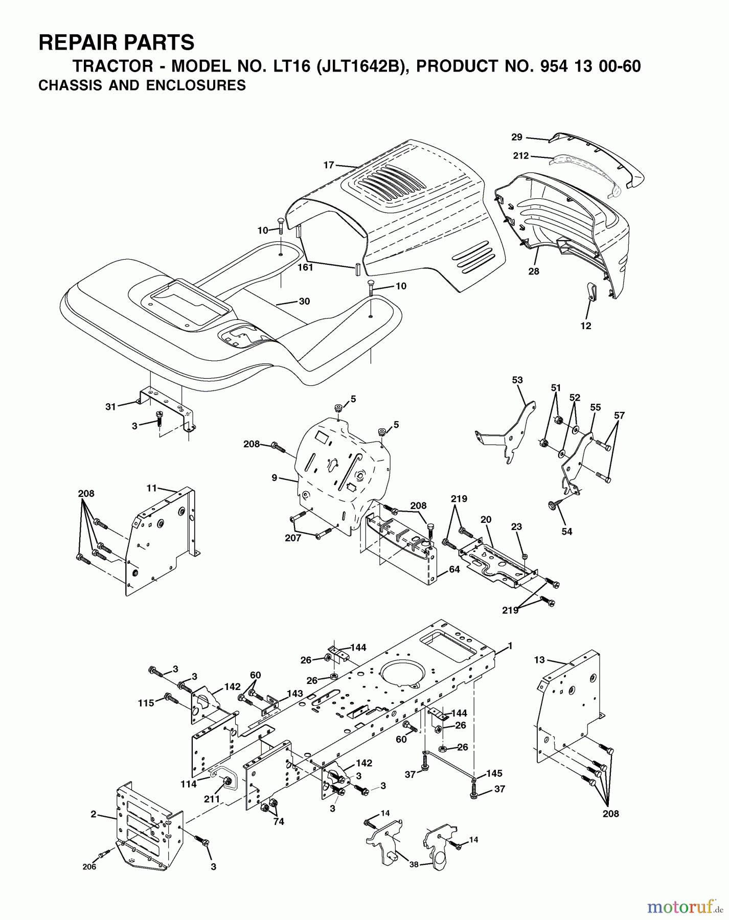 Jonsered Rasen und Garten Traktoren LT16 (JLT1642B, 954130060) - Jonsered Lawn & Garden Tractor (2002-06) CHASSIS ENCLOSURES