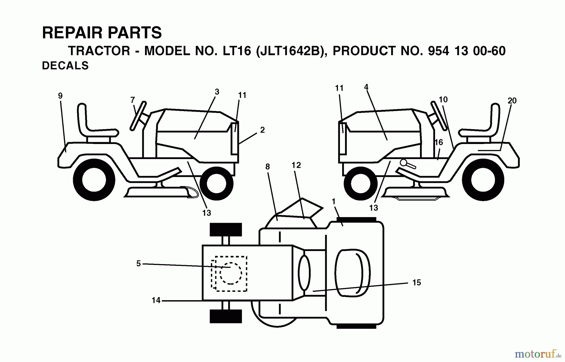 Jonsered Rasen und Garten Traktoren LT16 (JLT1642B, 954130060) - Jonsered Lawn & Garden Tractor (2002-06) DECALS