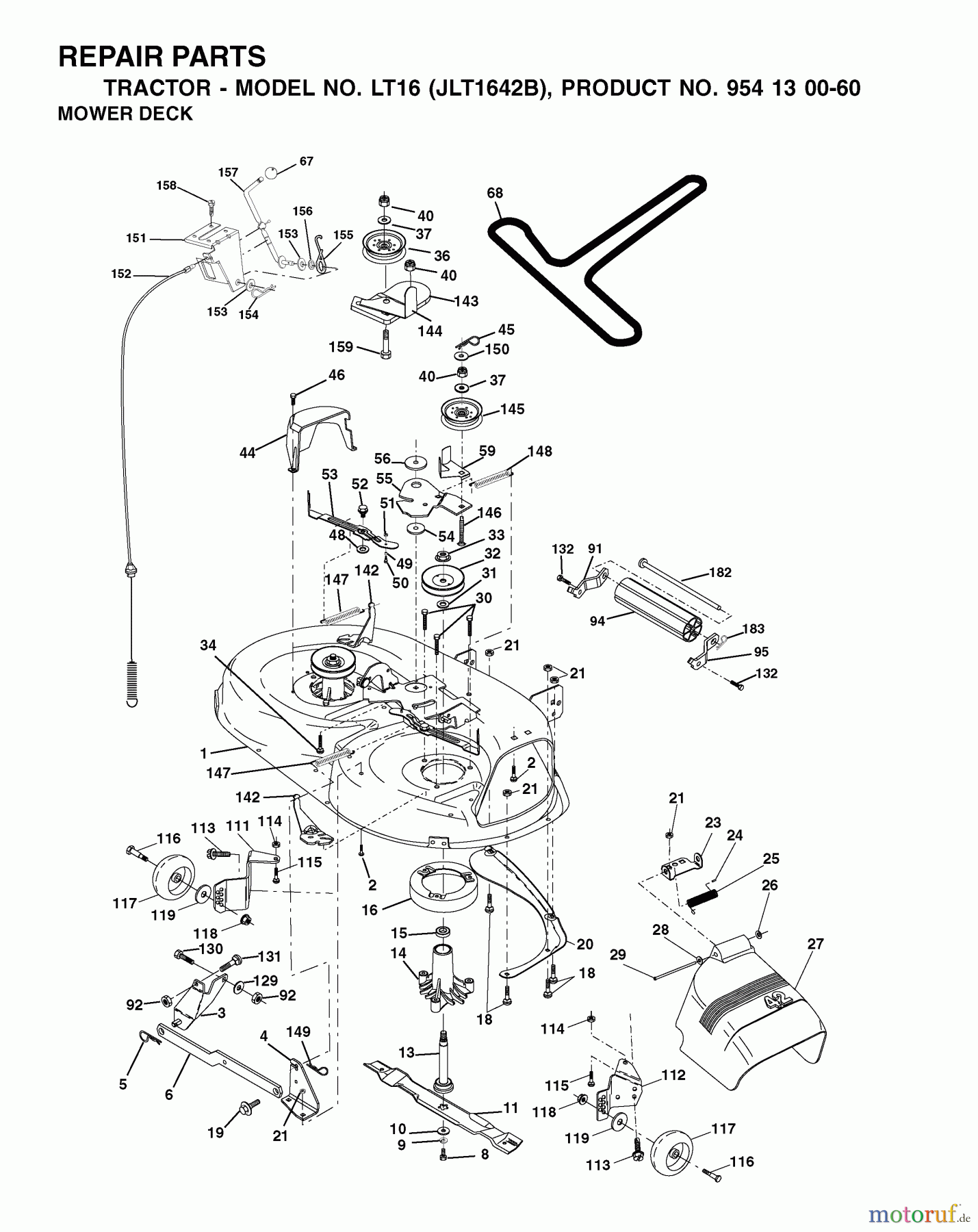 Jonsered Rasen und Garten Traktoren LT16 (JLT1642B, 954130060) - Jonsered Lawn & Garden Tractor (2002-06) MOWER DECK / CUTTING DECK