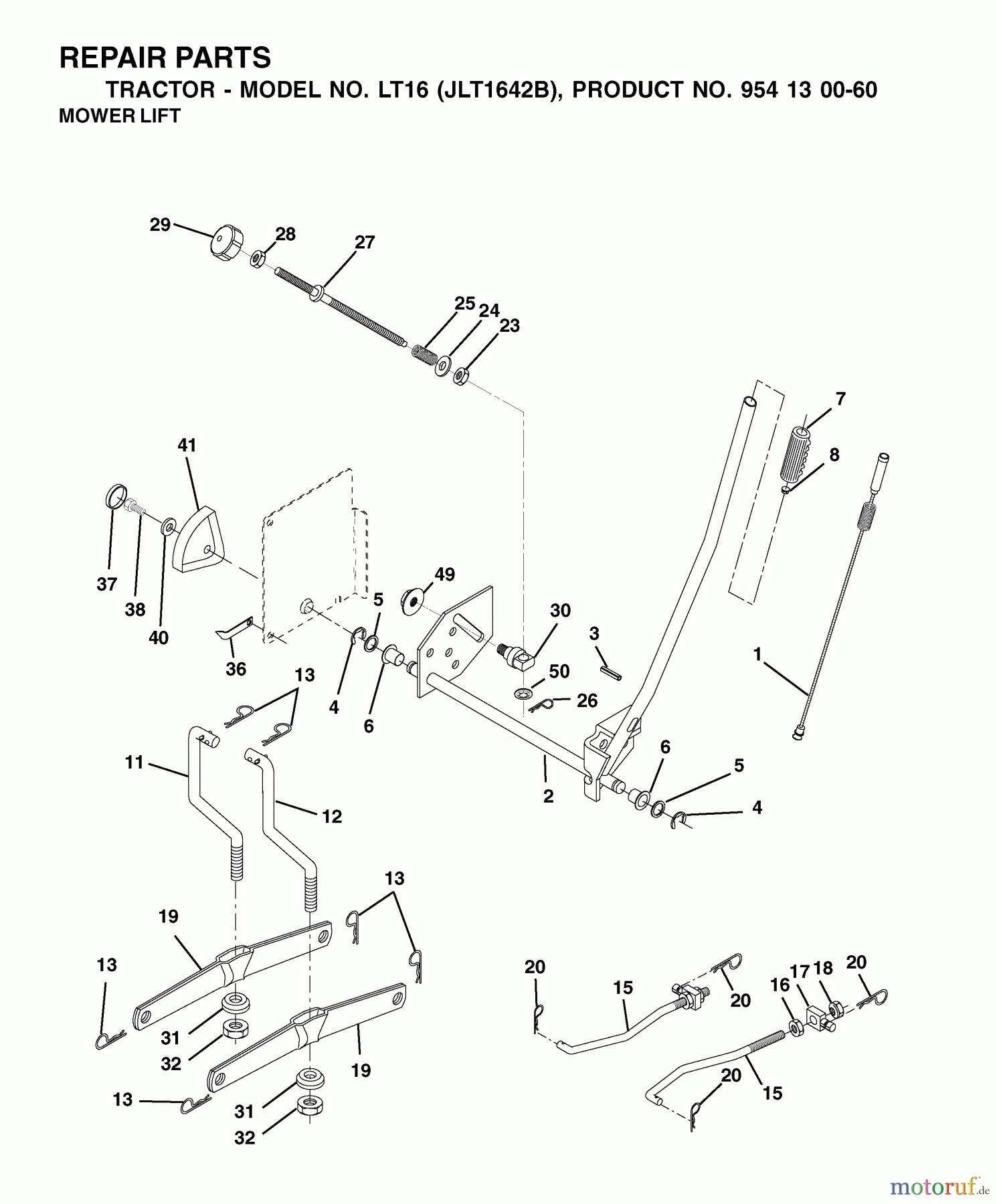 Jonsered Rasen und Garten Traktoren LT16 (JLT1642B, 954130060) - Jonsered Lawn & Garden Tractor (2002-06) MOWER LIFT / DECK LIFT
