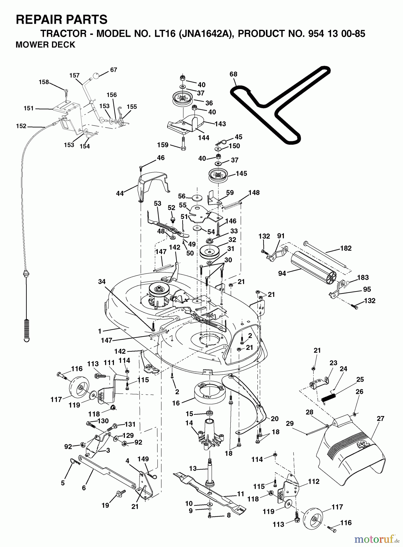  Jonsered Rasen  und Garten Traktoren LT16 (JNA1642A, 954130085) - Jonsered Lawn & Garden Tractor (2003-01) MOWER DECK / CUTTING DECK
