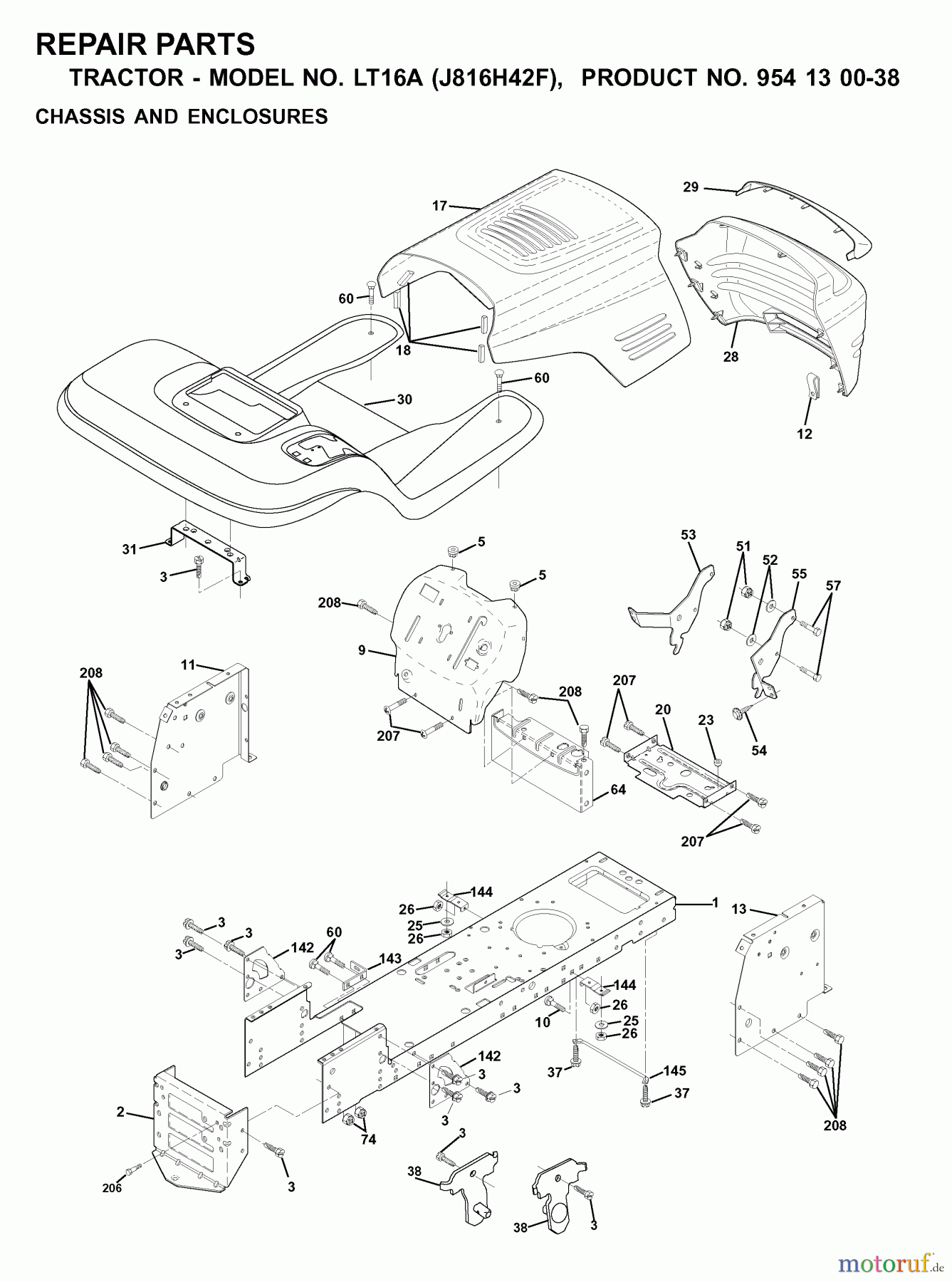 Jonsered Rasen und Garten Traktoren LT16A (J816H42F, 954130038) - Jonsered Lawn & Garden Tractor (2000-03) CHASSIS ENCLOSURES